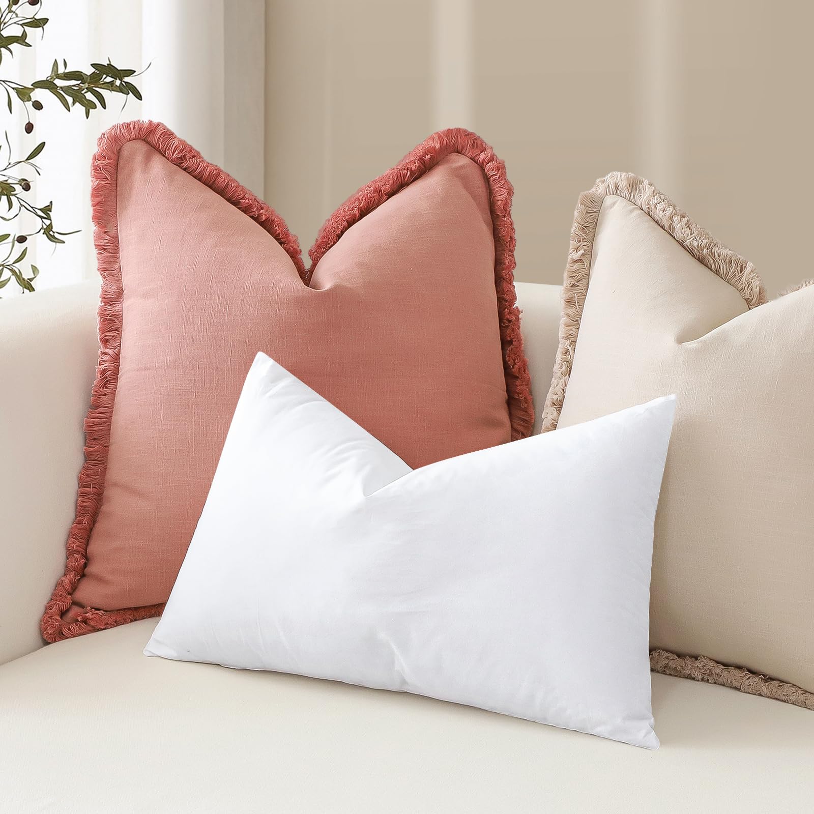 Artscope Synthetic Down Pillow Insert 22x22 - Ultra Soft Fluffy Down Alternative Throw Pillow with 100% Cotton Cover - Set of 2 White Decorative Pillows for Sofa, Bed & Home Decor