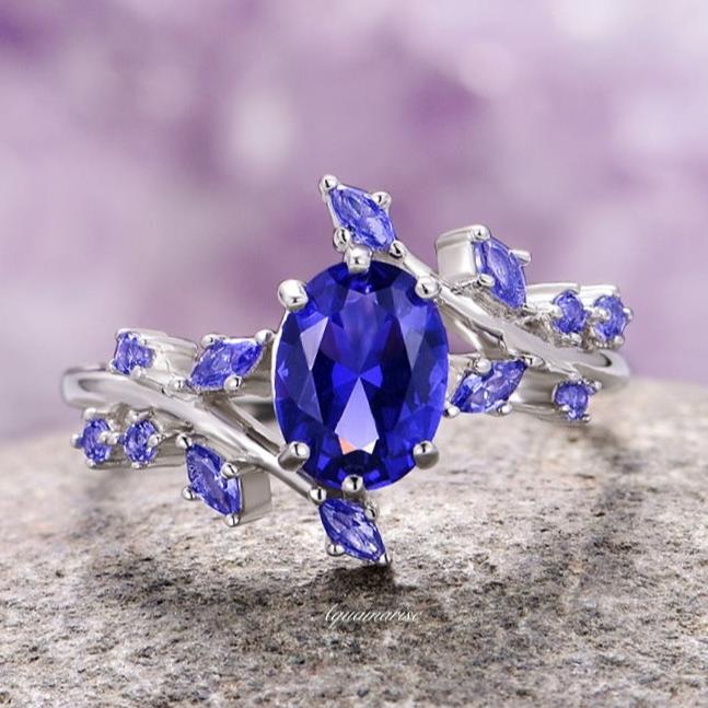 Cornflower Blue Sapphire Leaf Ring - 925 Sterling Silver Jewelry for Women, Elegant Nature-Inspired Gift for Her | Perfect for Weddings, Anniversaries & Special Occasions