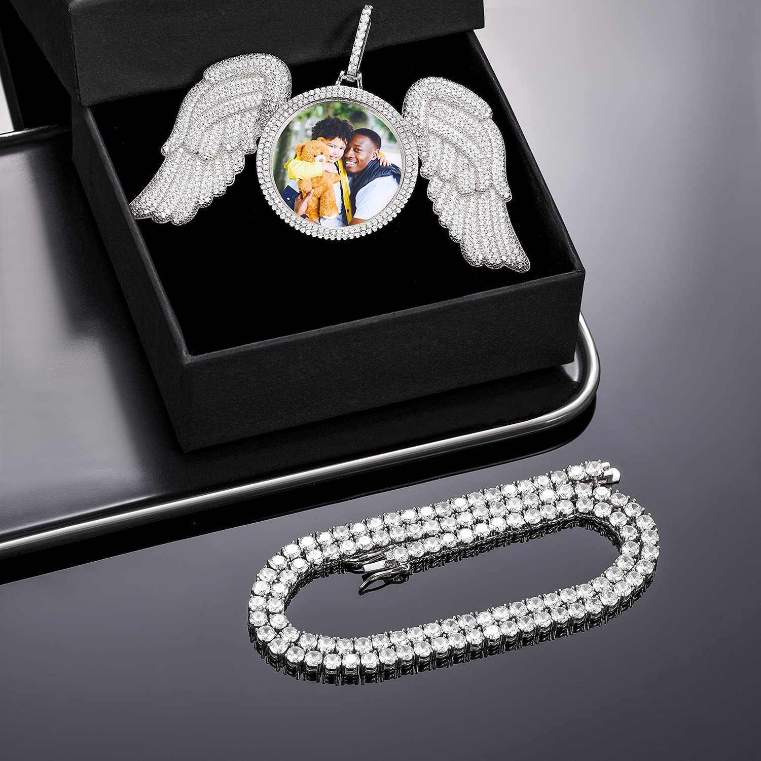 925 Sterling Silver Angel Wing Photo Necklace - Personalized Custom Picture Pendant for Men & Women - Memorial Keepsake Jewelry for Birthdays, Anniversaries & Special Occasions