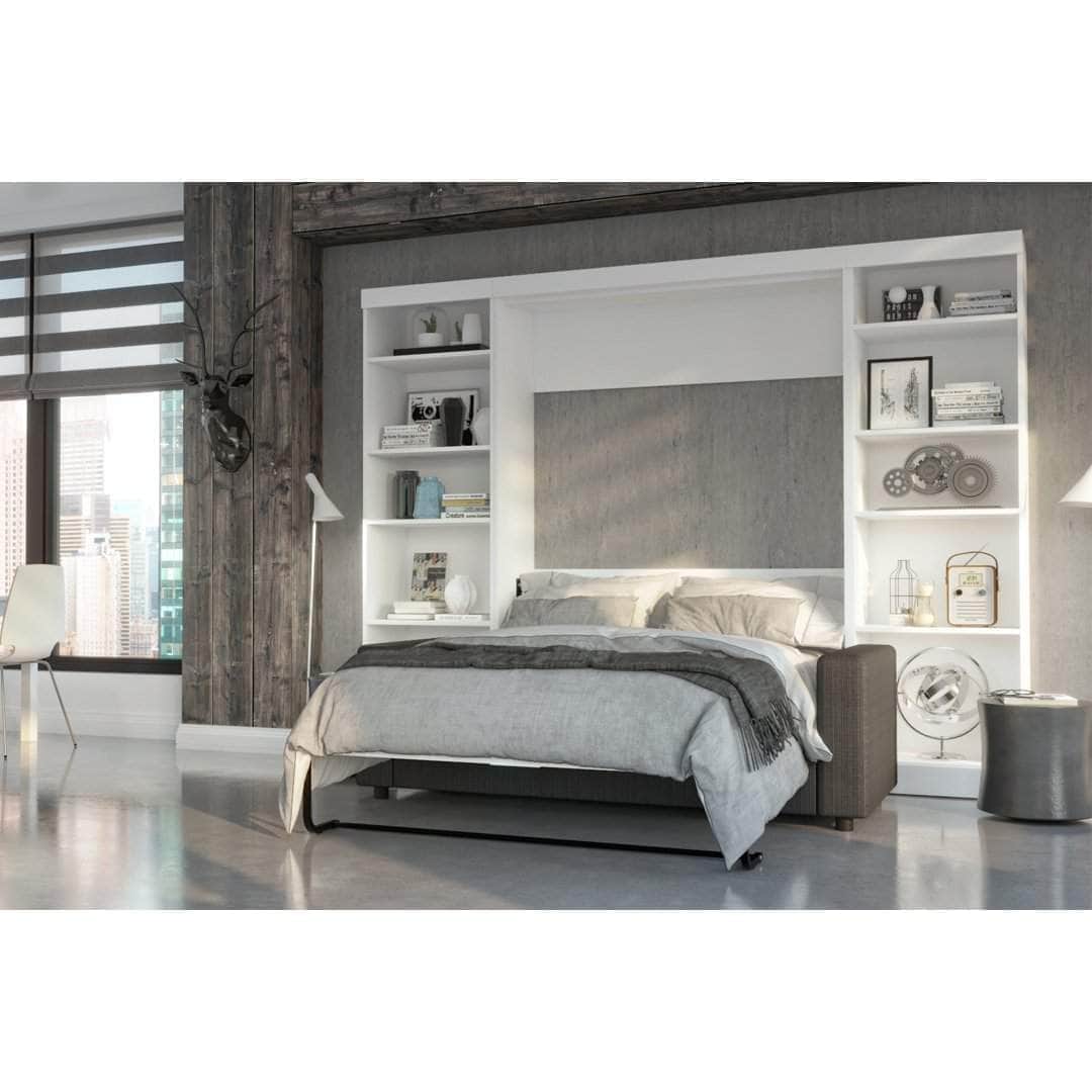 Pur Full Murphy Wall Bed with 2 Storage Units & Sofa - Space-Saving White Wall Bed for Small Apartments, Guest Rooms & Home Offices