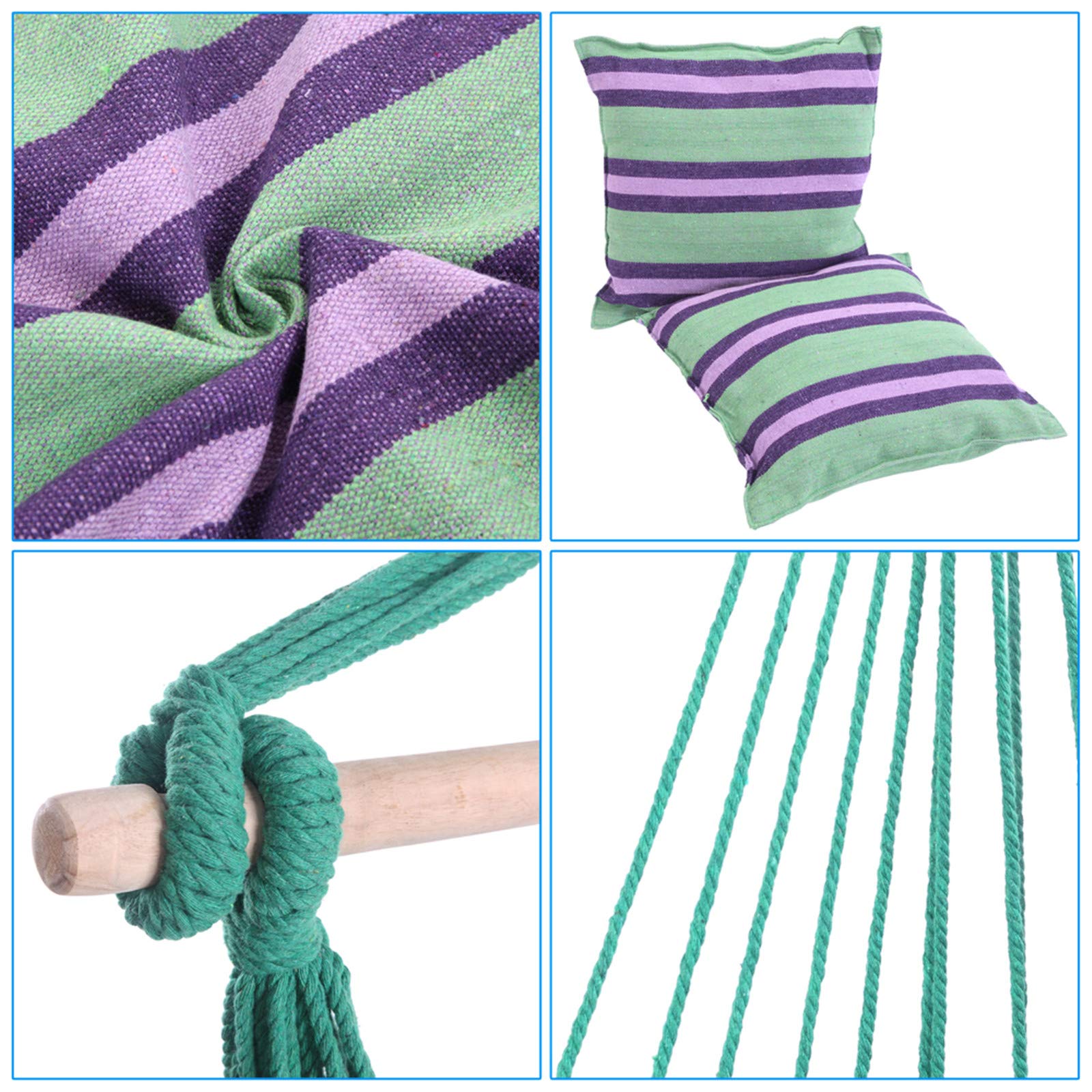 Comfortable Hanging Hammock Chair with 2 Pillows - Durable Rope Swing Seat for Indoor & Outdoor Use - Perfect for Bedroom, Patio, Garden, Deck, Porch Relaxation (Green) - Ideal for Reading, Lounging & Outdoor Chill Time
