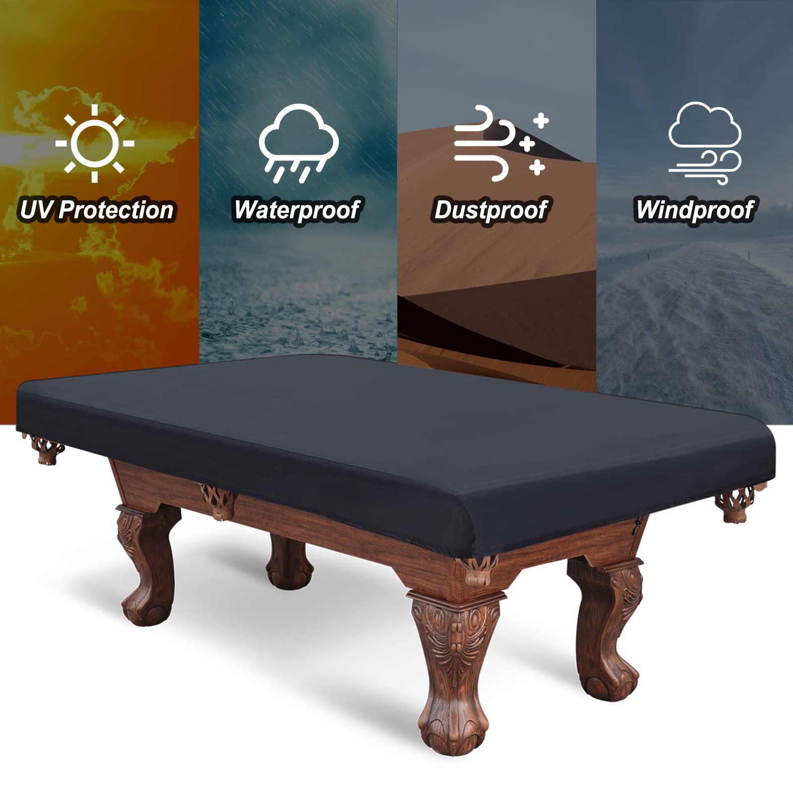 PATIKIL 8FT Waterproof Billiard Pool Table Cover - Indoor & Outdoor Dustproof, Sun & Rain Protection - Fits Patio, Snooker, and Pool Tables - Perfect for Home Game Rooms, Bars, and Outdoor Entertainment Areas (Black)