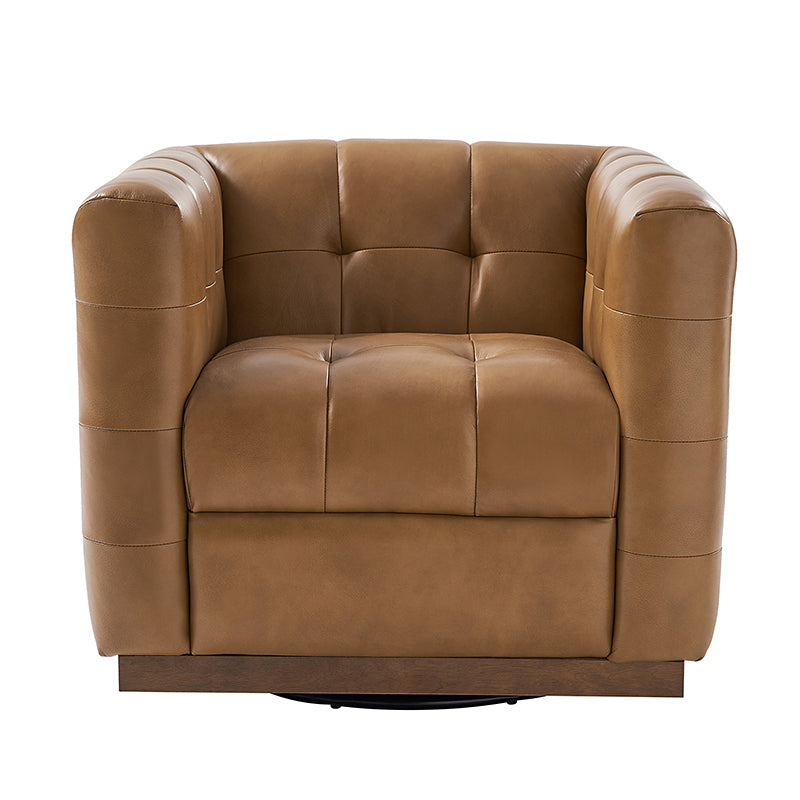 Feodor Genuine Leather Mid Century Modern Swivel Chair - Premium Office & Living Room Furniture for Home Decor