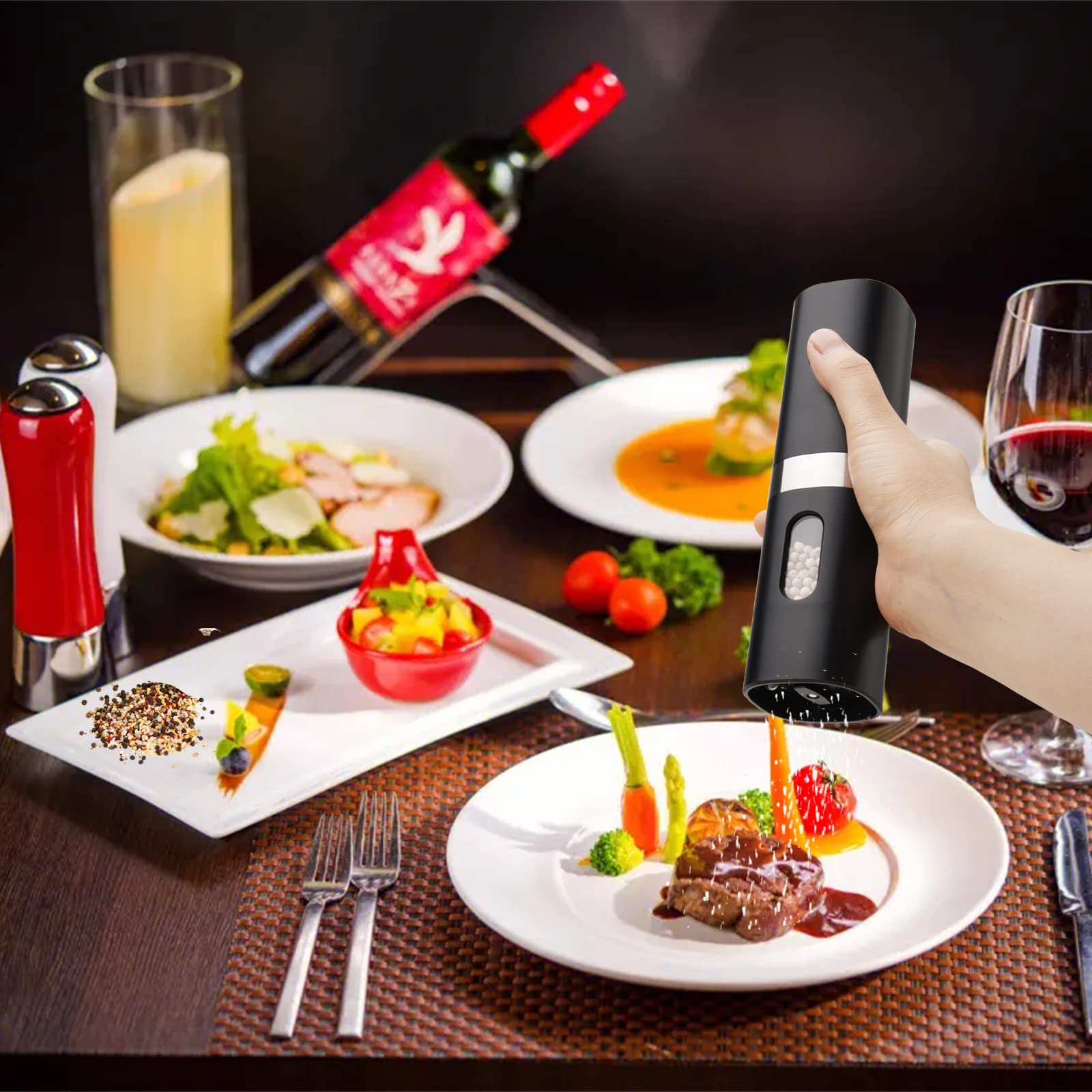 IraXpro Rechargeable Electric Salt and Pepper Grinder Set with LED Light & Adjustable Ceramic Grinders - Perfect for Kitchen, Restaurant, BBQ, Camping & Dinner Parties