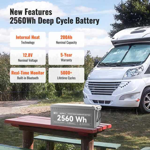 Rich Solar 12V 200Ah LiFePO4 Lithium Iron Phosphate Battery with Internal Heating & Bluetooth - Deep Cycle Solar Battery for RV, Marine, Off-Grid Power & Solar Energy Storage Systems