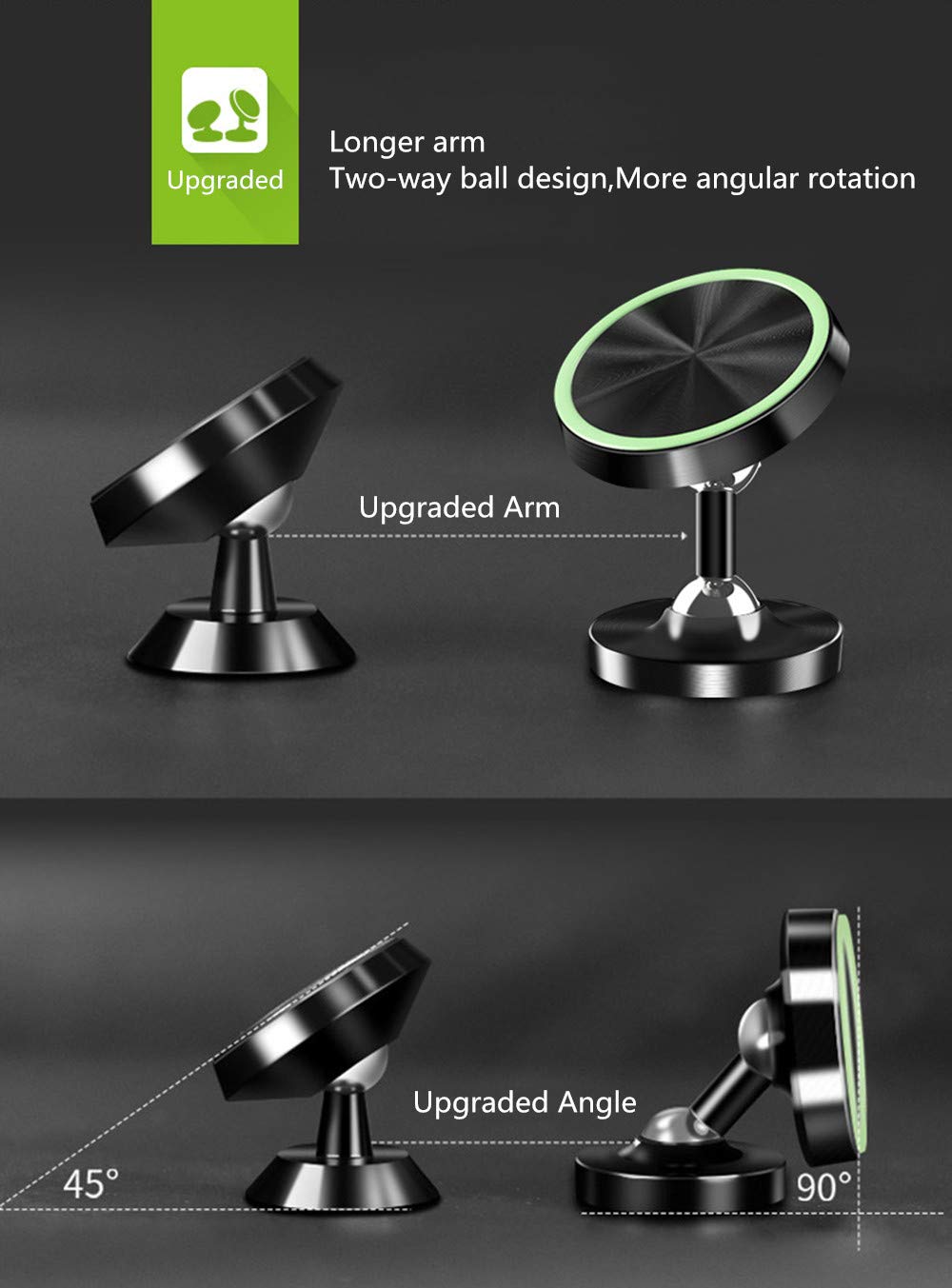 360° Rotating Magnetic Car Phone Holder - Universal Dashboard Mount for iPhone X/XS/XR/8/Plus, Samsung S9/S8/Plus, GPS Devices & Mini Tablets - Luminous Silver - Perfect for Hands-Free Navigation & Safe Driving