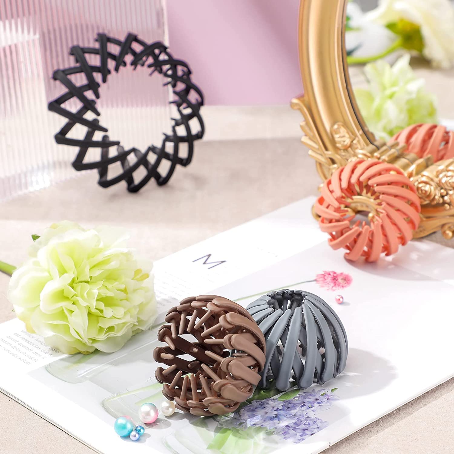 Matte Bird Nest Hair Clips for Women - 4-Piece Multicolor Ponytail Holders & Bun Makers | Plastic Hair Accessories for Updos, Braids & Everyday Styling