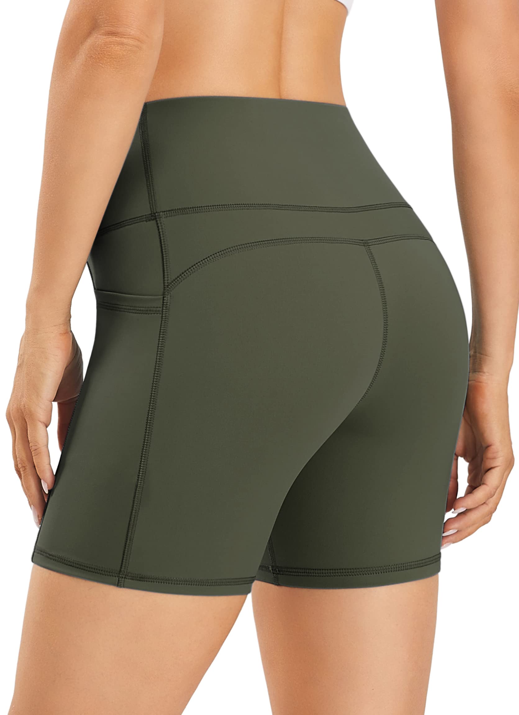 AFITNE Women's High Waist Yoga Shorts with Pockets - Tummy Control Workout Running Biker Shorts for Gym, Fitness & Casual Wear