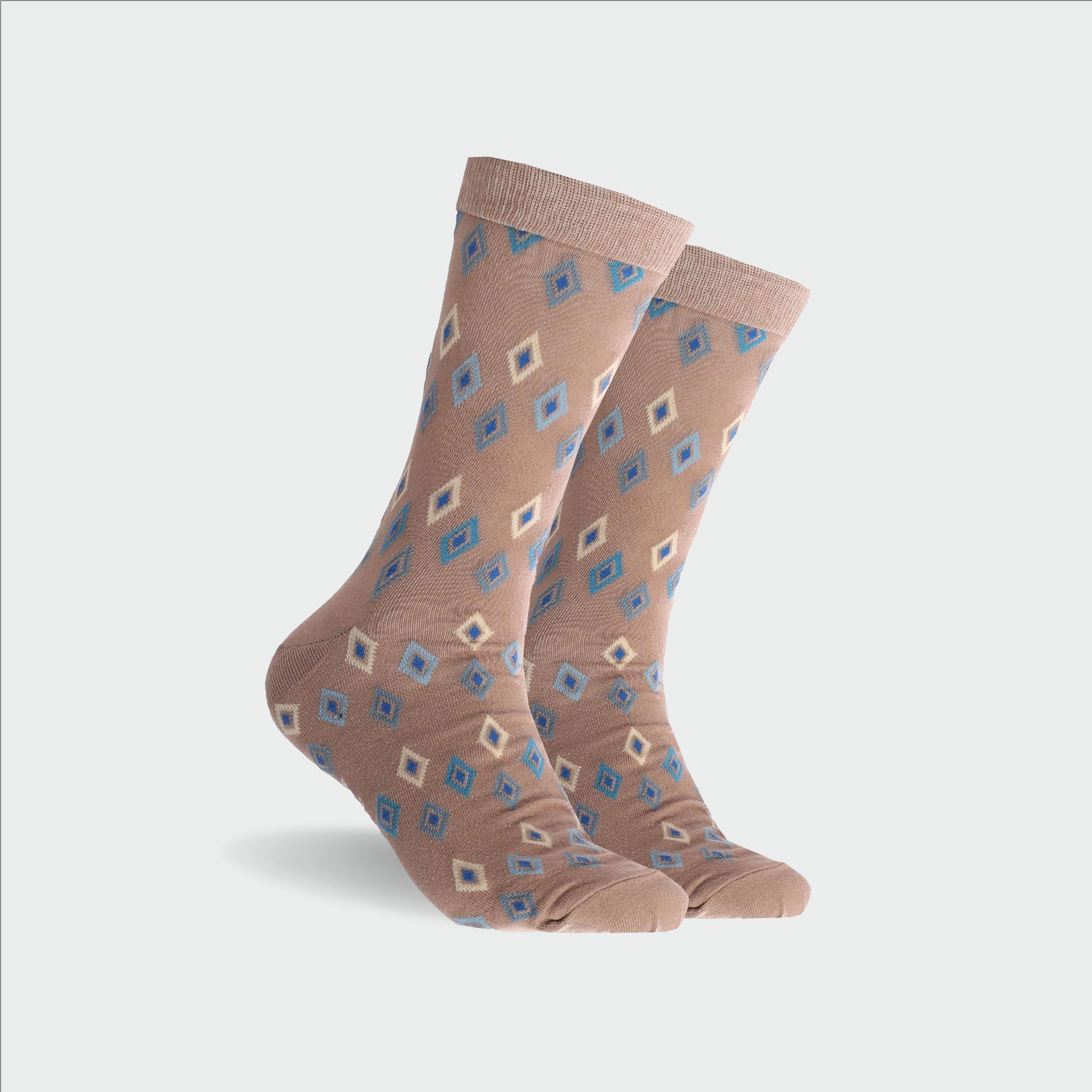Premium Men's Diamond Lux Super Fine Cotton Crew Socks - Beige - Ultra Soft & Breathable for Everyday Comfort - Ideal for Work, Casual Wear & Travel