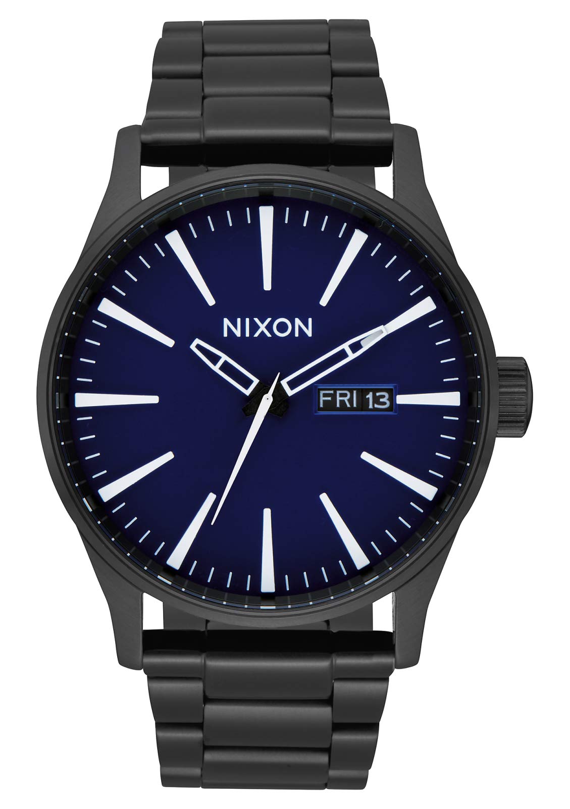 Nixon Men's Sentry SS After Dark Watch - 42mm Black & Dark Blue Stainless Steel Watch for Men - Perfect for Nighttime, Outdoor Adventures & Casual Wear
