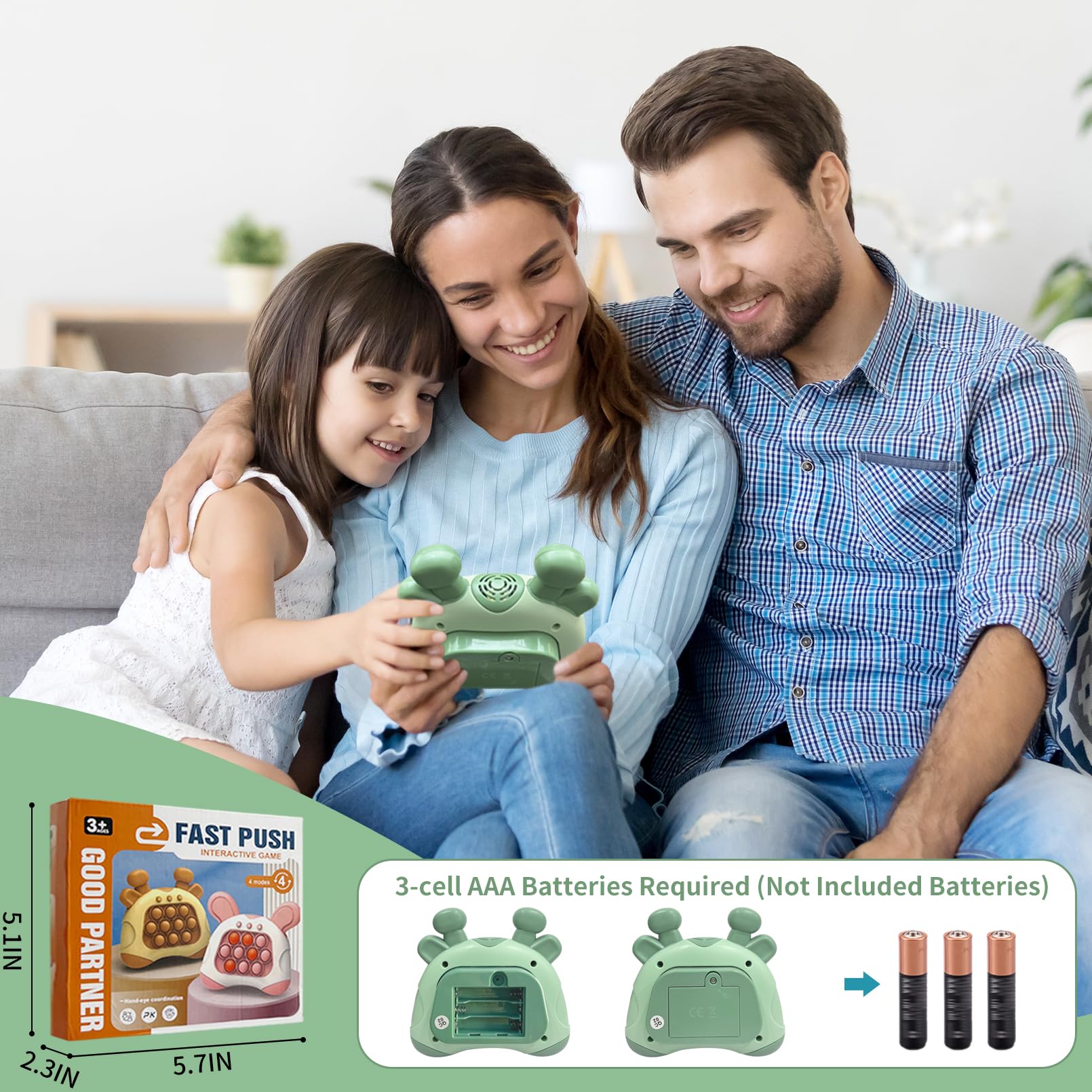 LED Push Pop Fidget Toy - Handheld Puzzle Game for Kids & Adults - Stress Relief & Focus Aid - Green Deer Design