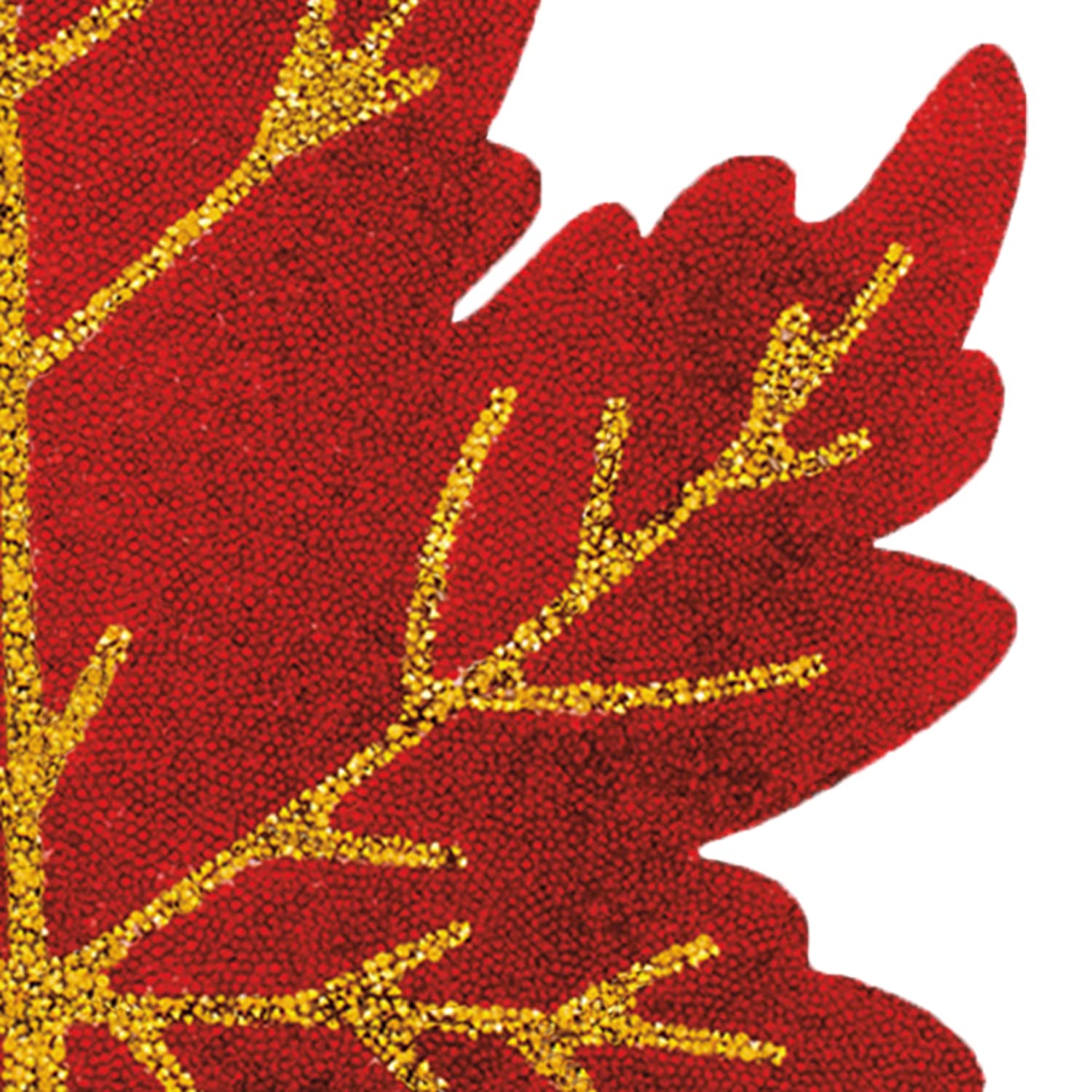 Luminous Leaf Placemat with Red & Gold Sparkling Rhinestone Pattern - Non-Slip Dining Table Decor for Festive Holiday Parties, Thanksgiving, Christmas, and Seasonal Celebrations - 15 Inch Round Place Setting