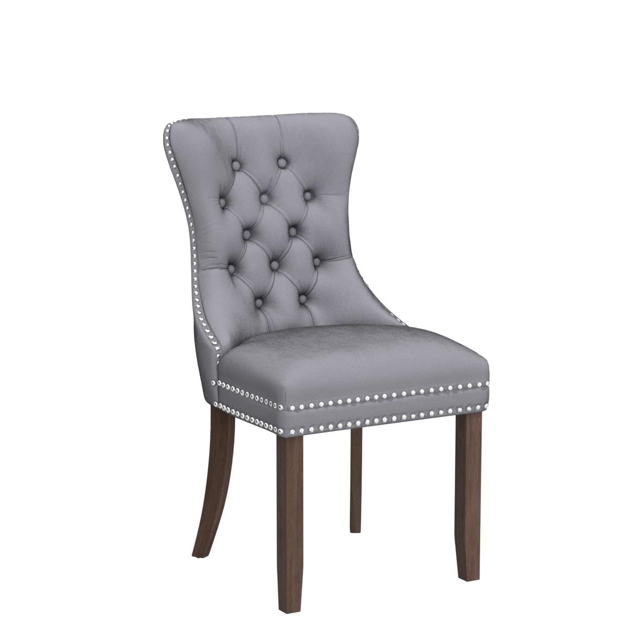Virabit Tufted Velvet Dining Chairs Set of 2 - Upholstered Kitchen Chairs with Nailhead Trim & Wood Legs - Elegant Light Grey Accent Chairs for Dining Room, Bedroom or Office Decor
