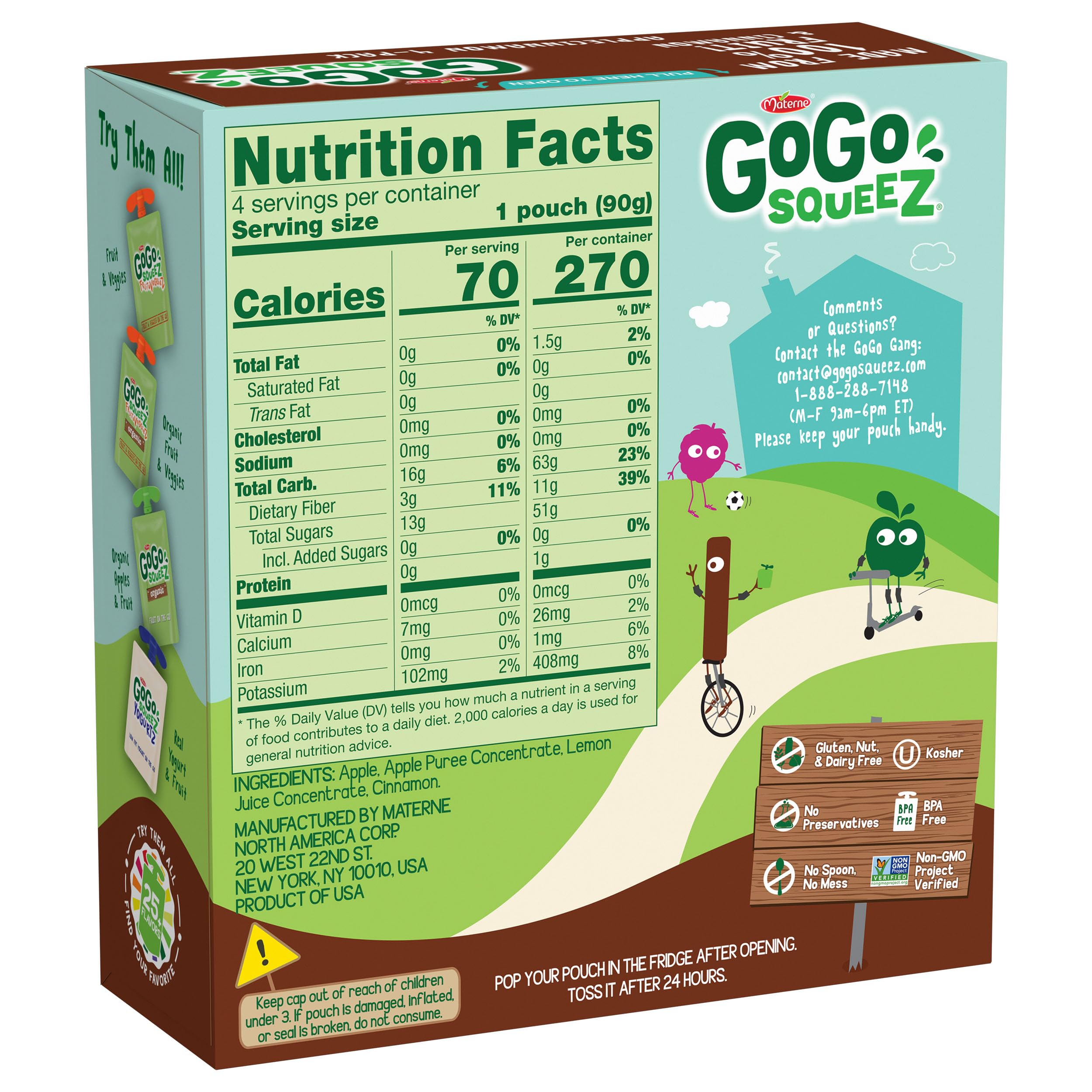 GoGo squeeZ Applesauce and Fruit Puree Pouch - Apple Cinnamon Flavor, 3.2 oz (Pack of 4) | Healthy Unsweetened Fruit Snacks for Kids | Gluten Free, Nut Free, Dairy Free | Recloseable BPA-Free Pouches | Perfect for School Lunches, Road Trips & On-the-Go Snacking