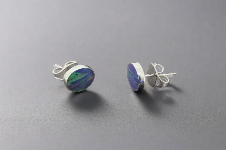 Opal Stud Earrings | Oval Grape Opal Gemstone Jewelry | Perfect for Weddings, Parties & Everyday Wear