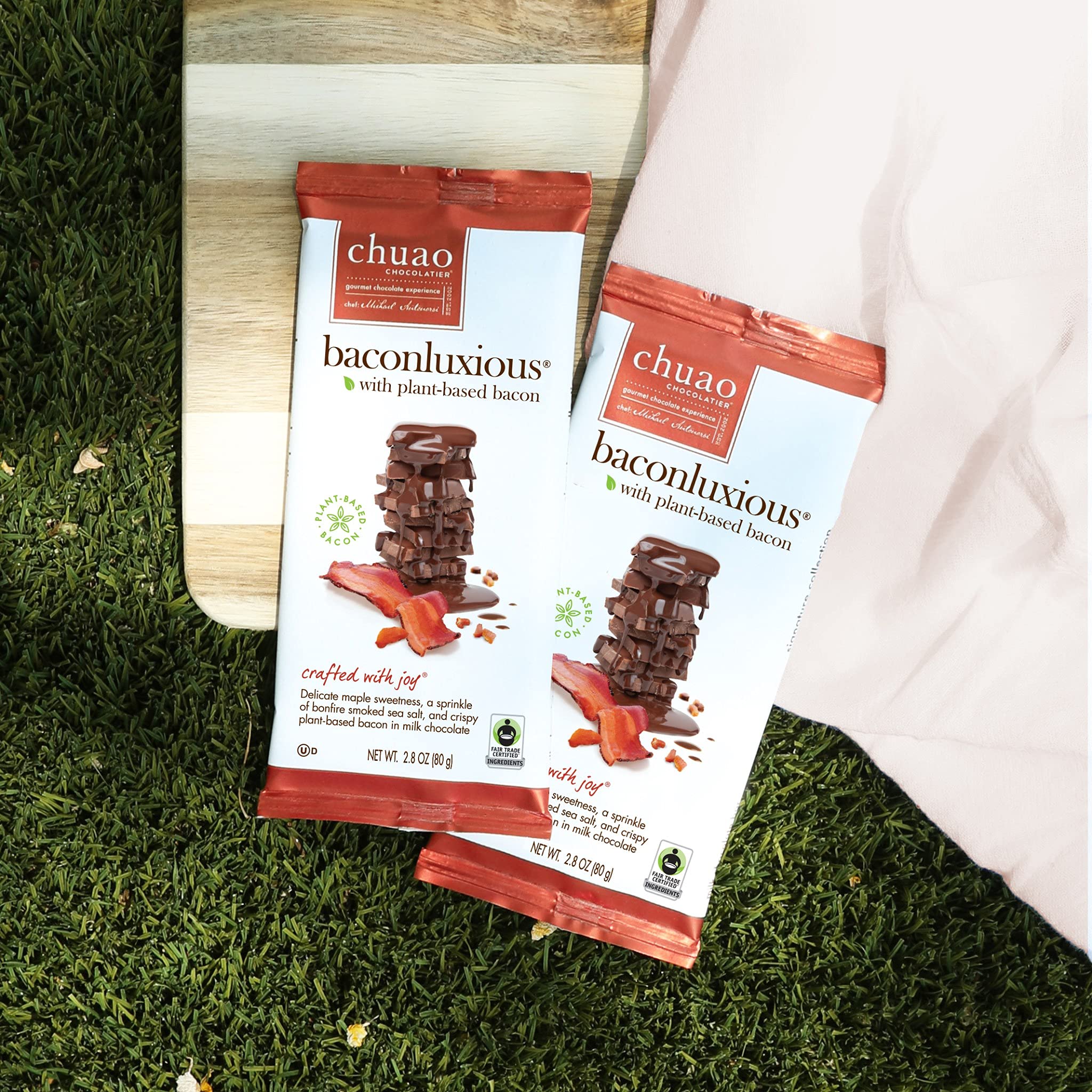 Chuao Baconluxious Vegan Chocolate Bars - 3 Pack | Gourmet Milk Chocolate with Plant-Based Bacon | Perfect for Gifts & Care Packages