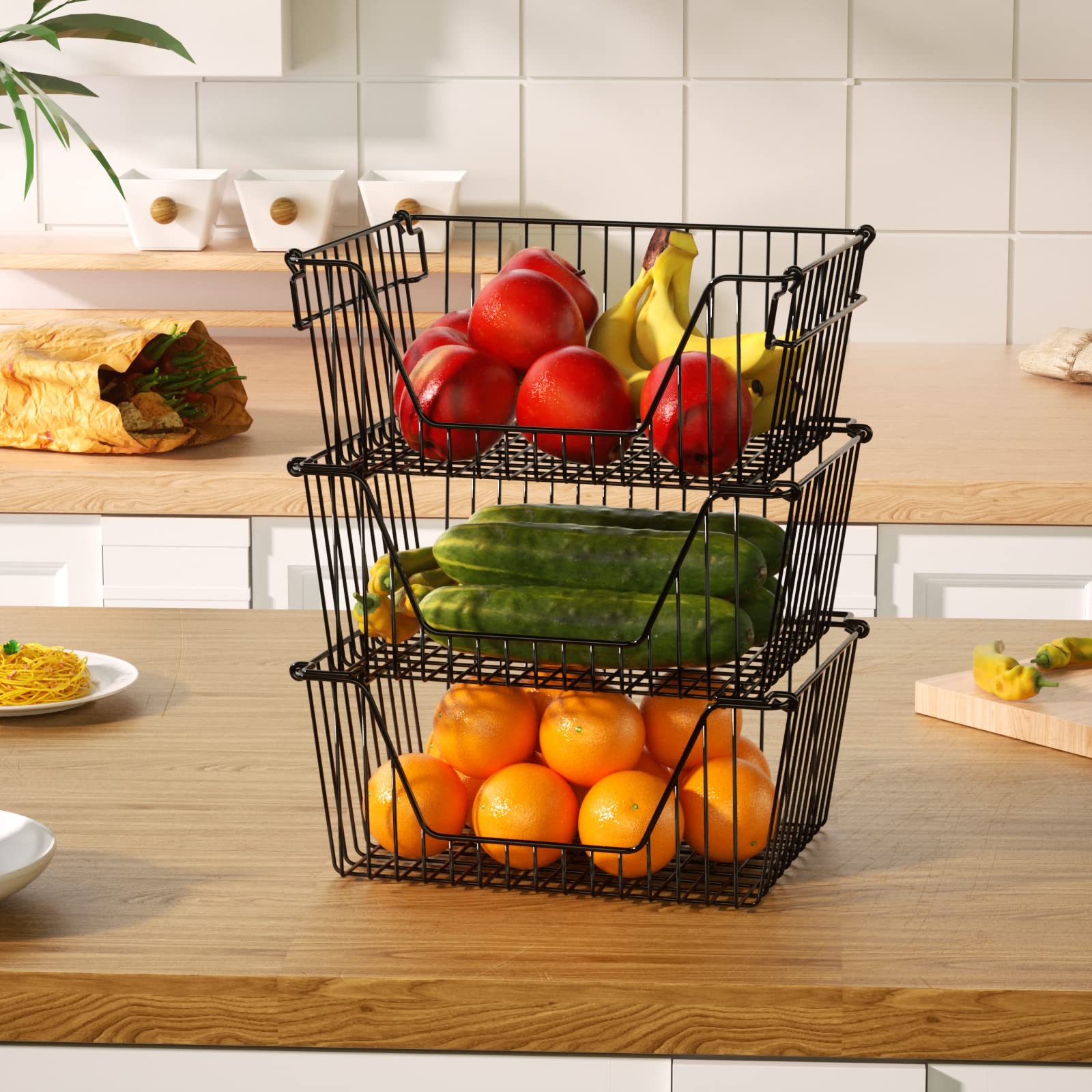 Farmhouse Stackable Wire Storage Baskets with Handles - 14