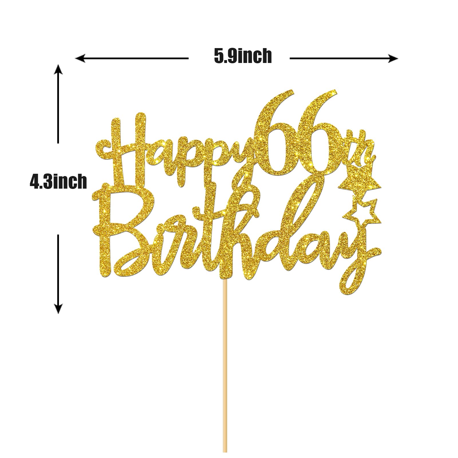 Gold Glitter Happy 66th Birthday Cake Topper - 66 Sign Cake Decorations - Cheers to 66 Years Party Supplies - Perfect for 66th Birthday Celebrations, Anniversaries & Retirement Parties