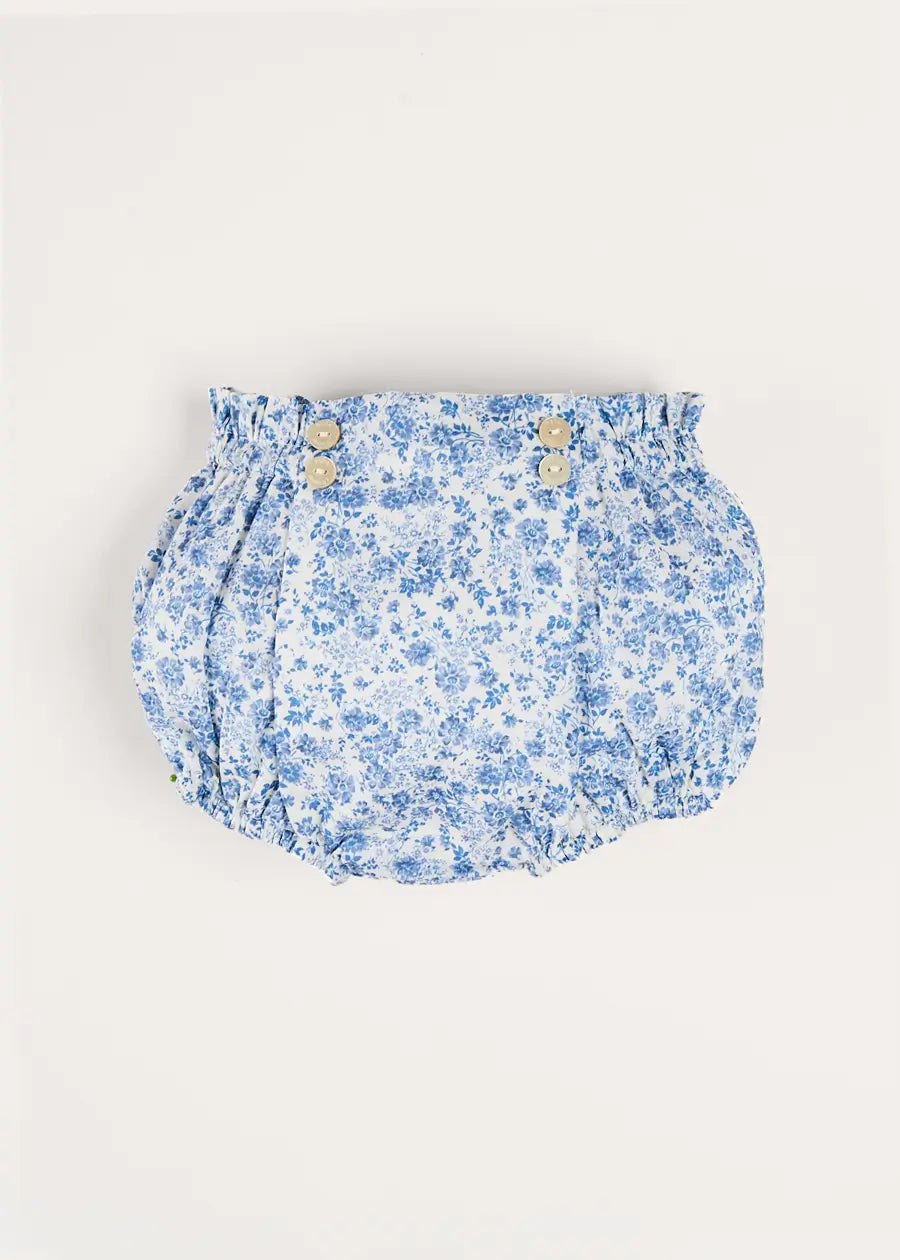 Charlotte Floral Button Detail Bloomers in Blue for Babies 1 Month to 2 Years - Perfect for Photoshoots, Nursery Outfits & Special Occasions