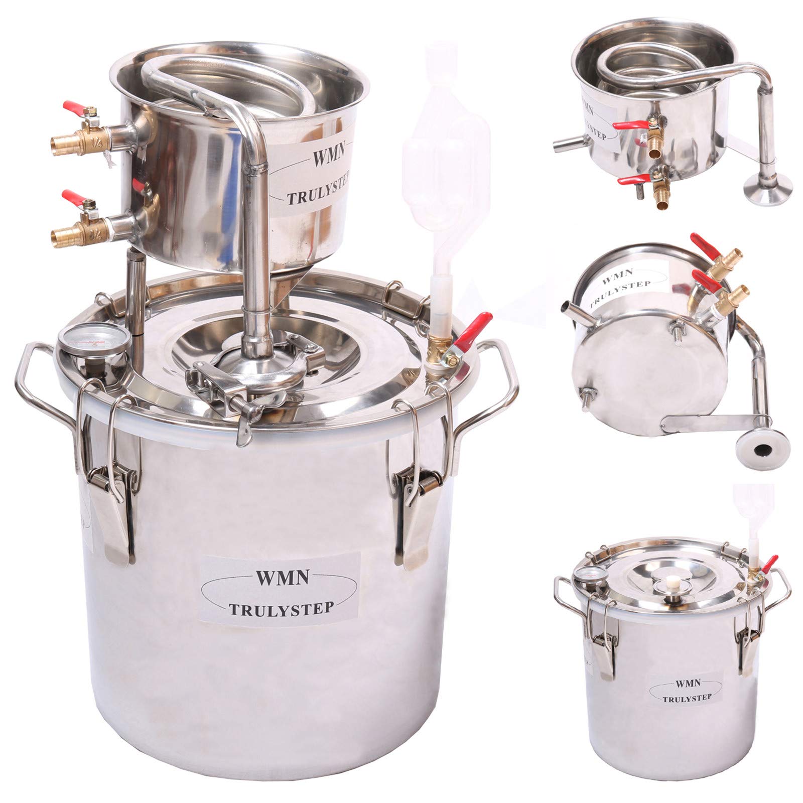 YUEWO 2-Pot 2 Gallon/10L Stainless Steel Alcohol Distiller Kit - Home Brewing Equipment for Whisky, Brandy, Vodka & Distilled Water | Perfect for DIY Moonshine, Craft Spirits & Home Bar Use (Silver)