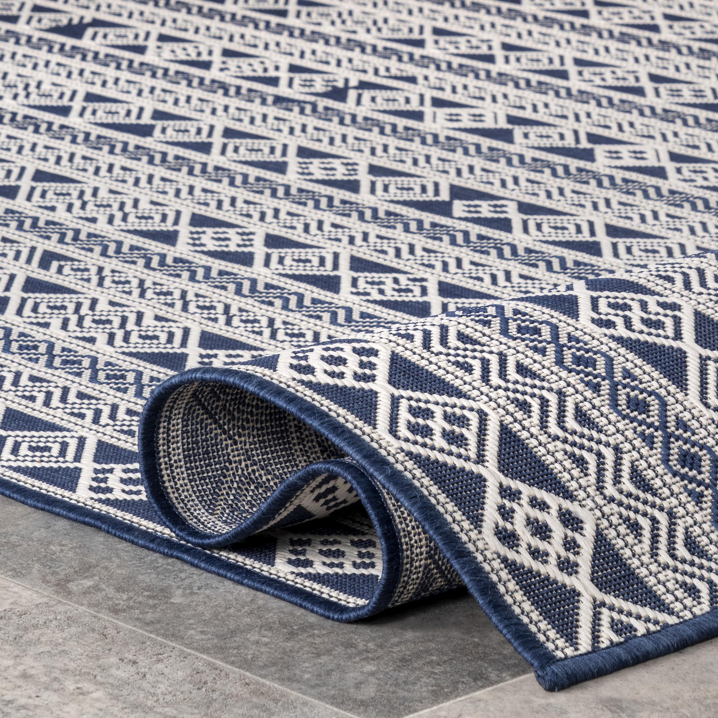 nuLOOM 7' x 9' Outdoor Performance Area Rug - Stain & Weather Resistant, High Traffic Patio & Balcony Rug - Perfect for Devon Navy Outdoor Spaces, Backyard Decor & Poolside Lounging