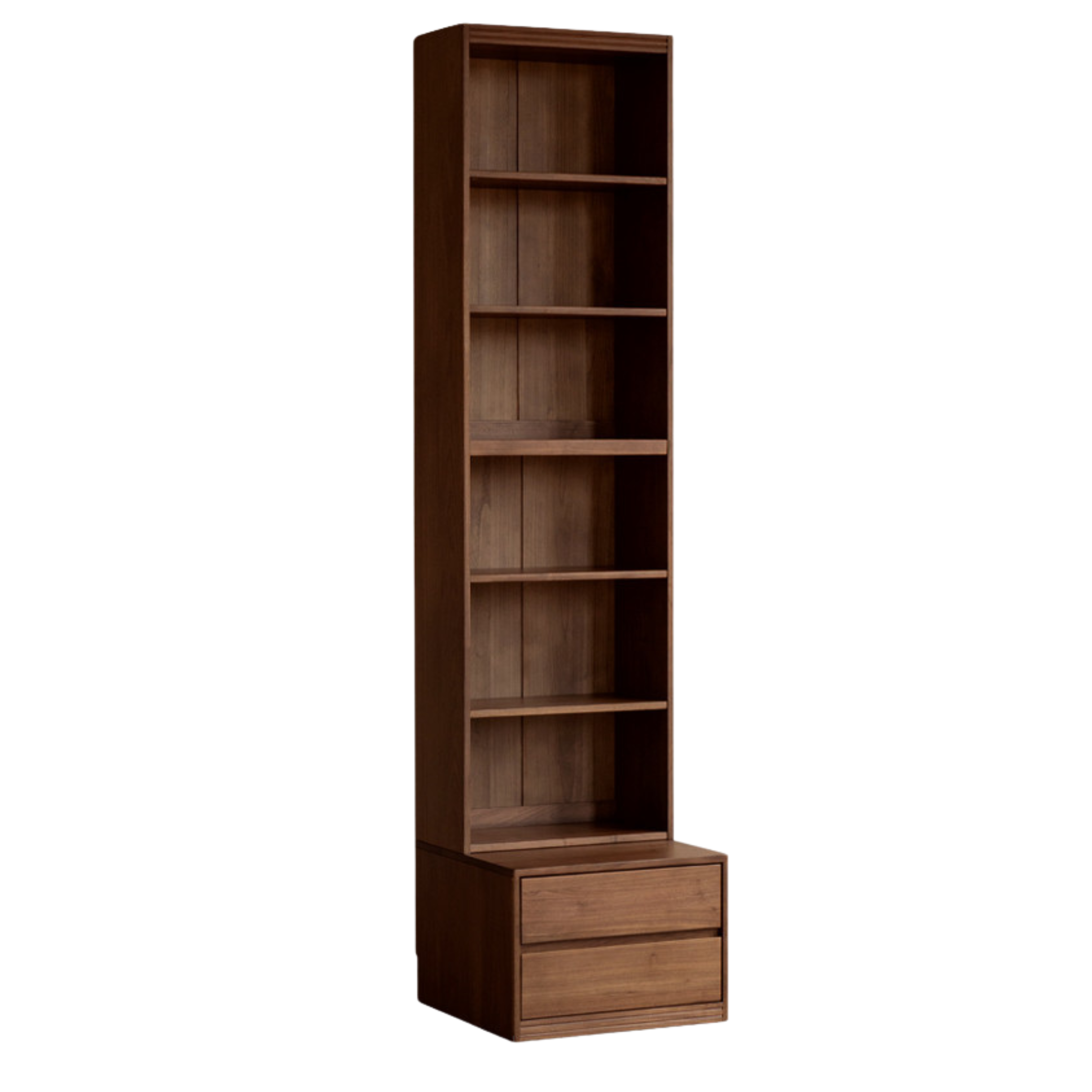 Solid Black Walnut Wood Wall-to-Wall Bookshelf with Built-in Seat - Modern Luxury Home Office & Living Room Storage Solution