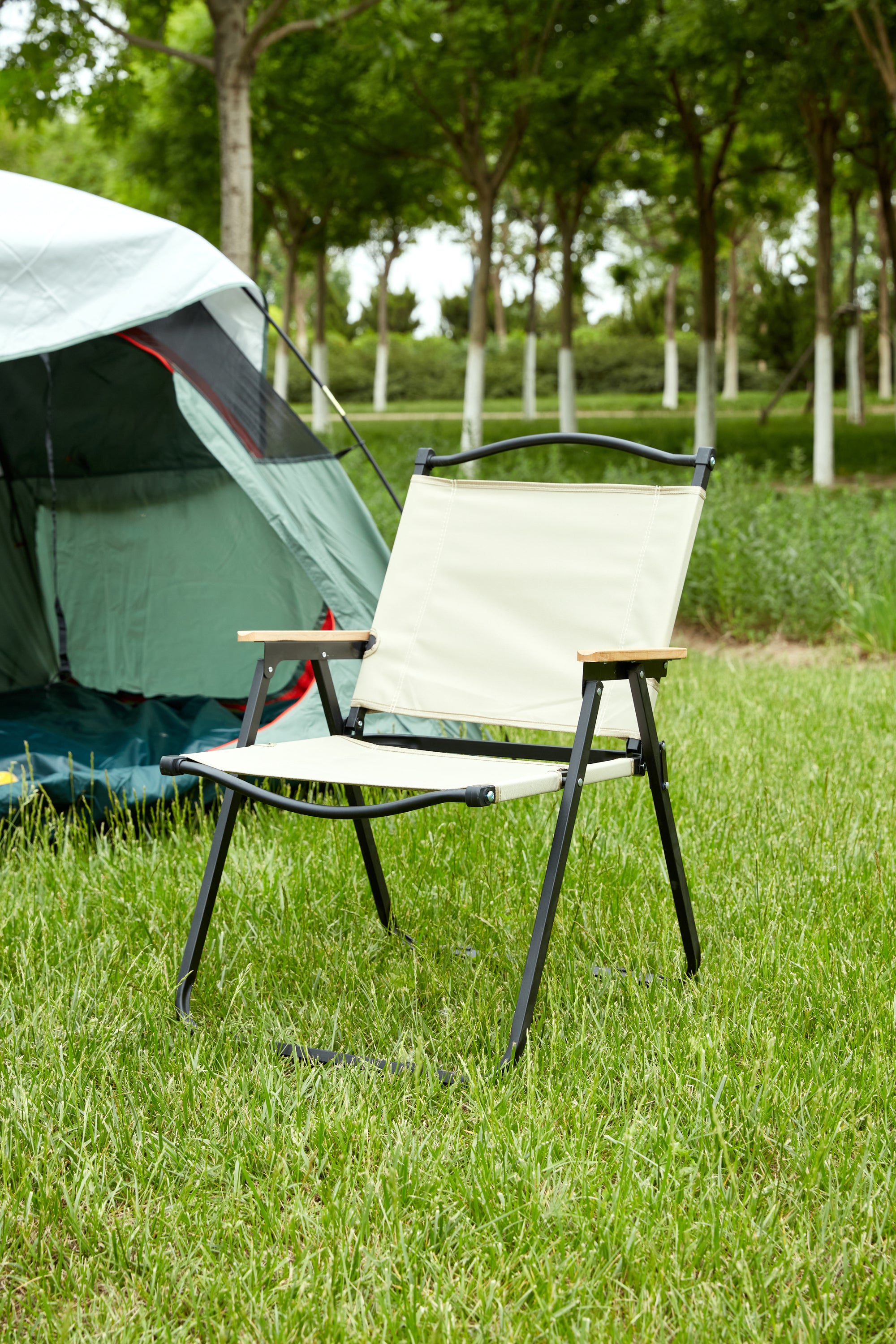 Portable Folding Camping Chair for Outdoor & Indoor Use - Lightweight, Durable, Beige - Perfect for Beach, Picnic, Backyard, BBQ, Party, Patio, and Travel