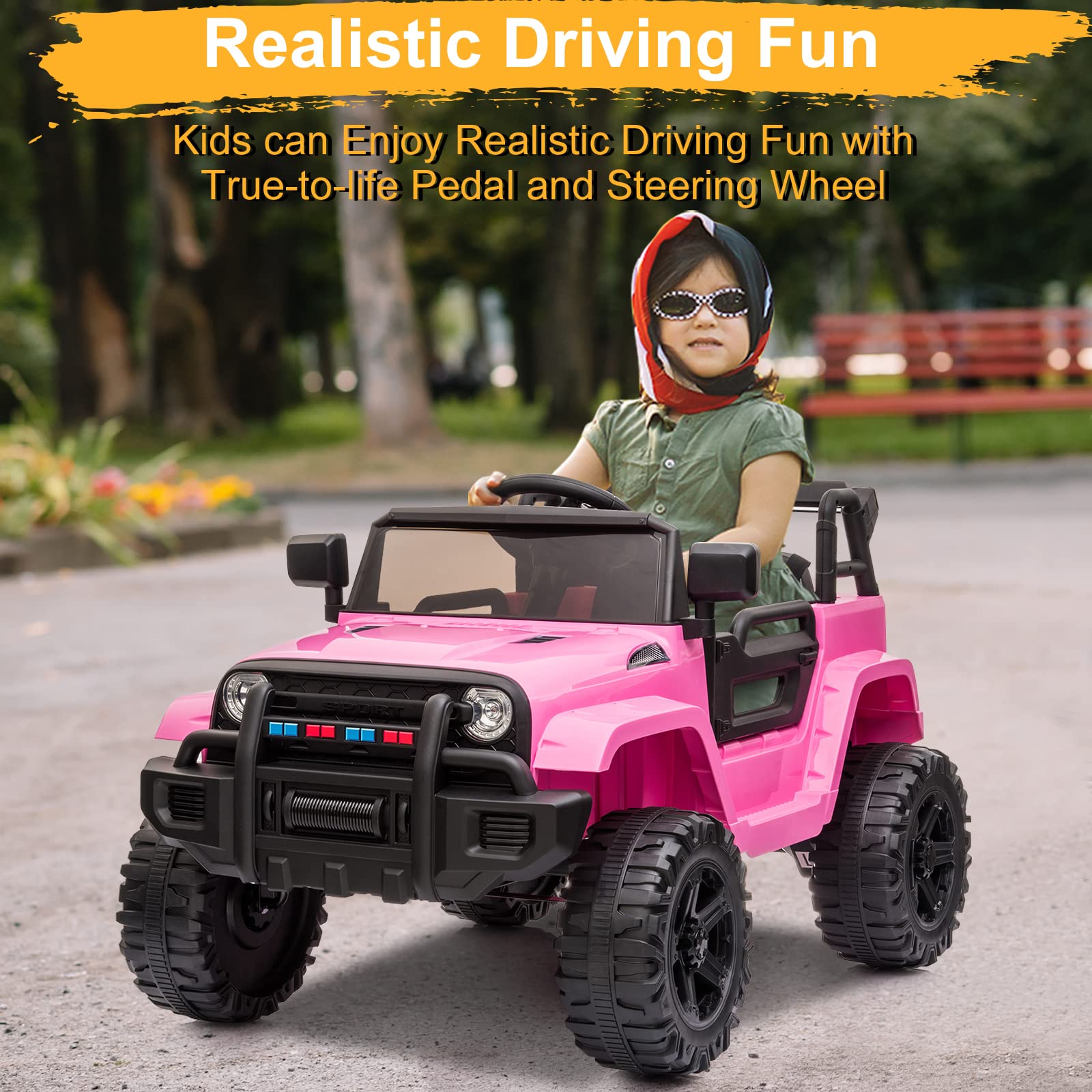**12V Kids Ride On Truck with 2.4G Remote Control - Electric Ride-On Car for Ages 3-5 | 3 Speed Modes, Spring Suspension, LED Lights, Horn, Music Player & Seat Belts - Pink | Perfect for Indoor & Outdoor Play, Birthday Gifts & Toddler Fun**