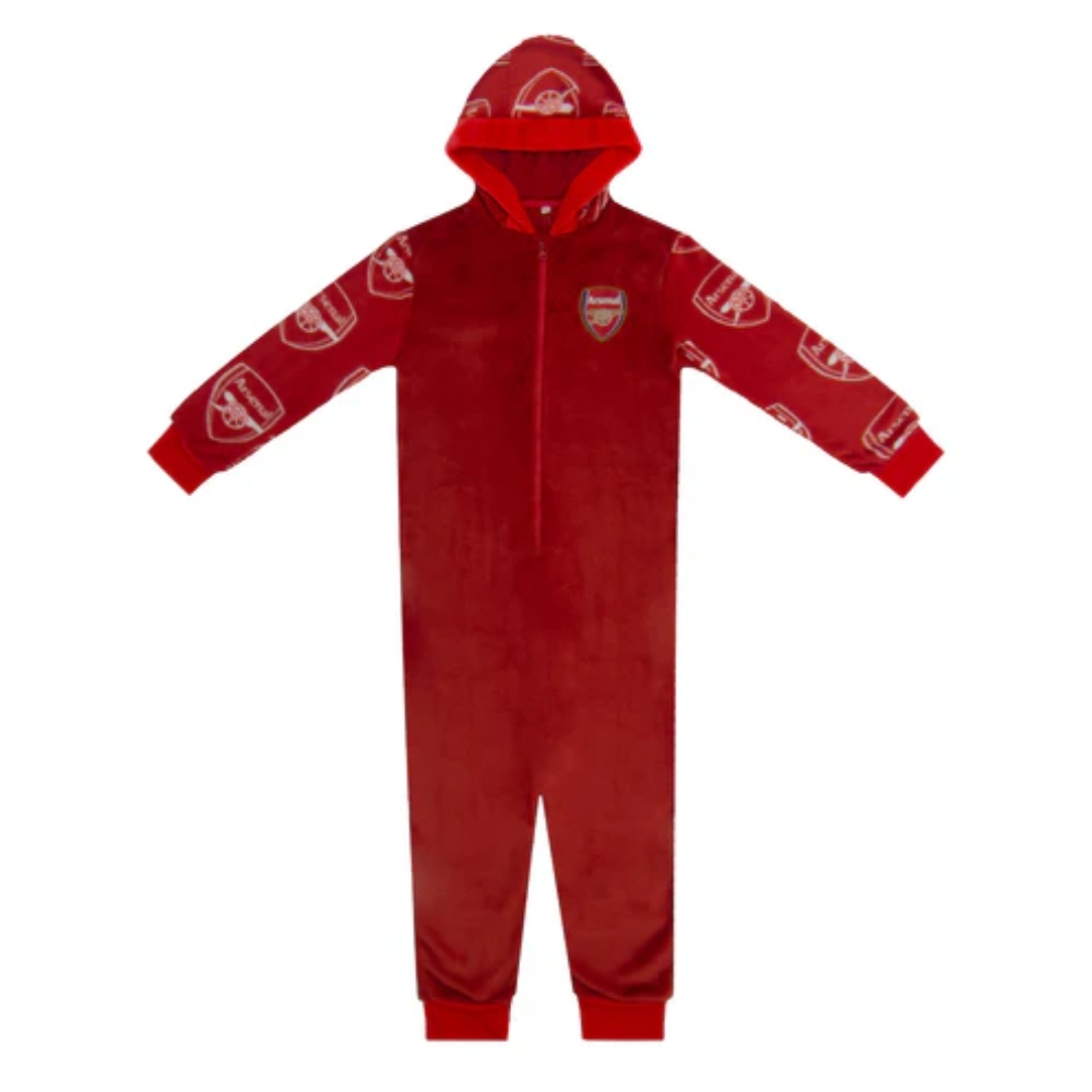 Arsenal FC Official Kids Fleece Onesie - Warm & Cozy Football Pajamas for Boys & Girls - Perfect for Game Day, Sleepovers & Winter Nights