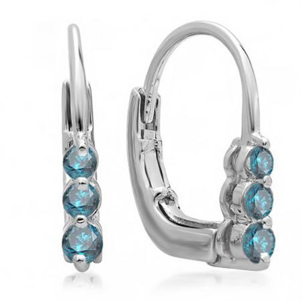 Dazzlingrock 14K White Gold 3 Stone Hoop Earrings for Women | 0.25 Cttw Diamond Studded Elegant Jewelry | Perfect for Parties, Weddings & Special Occasions
