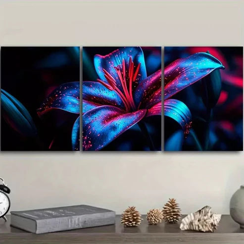 3pcs Lily Flowers Nature Dark Background Wall Art Set - Framed Canvas 60x90cm - High Quality Print - 100% Australian Made - Ready to Hang - Perfect for Living Room, Bedroom & Office Decor