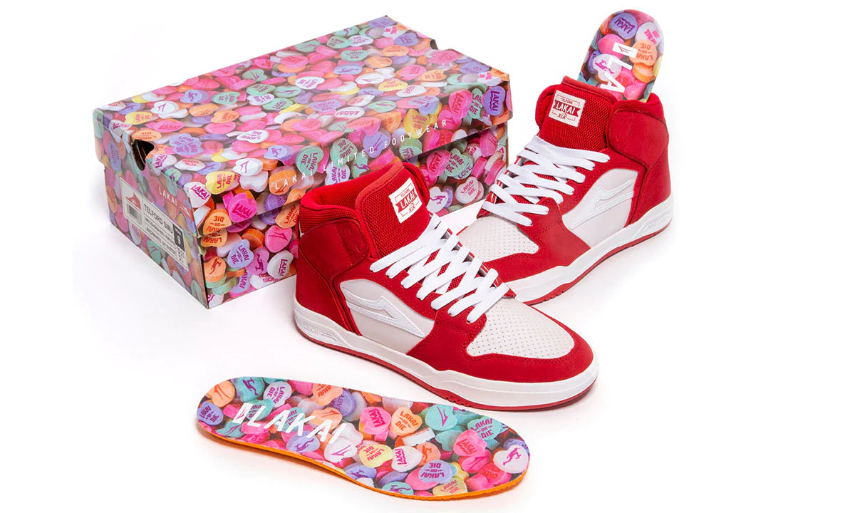 LAKAI TELFORD Red/White UV Suede Skate Shoes - Men's High-Performance Sneakers for Street Skating & Casual Wear