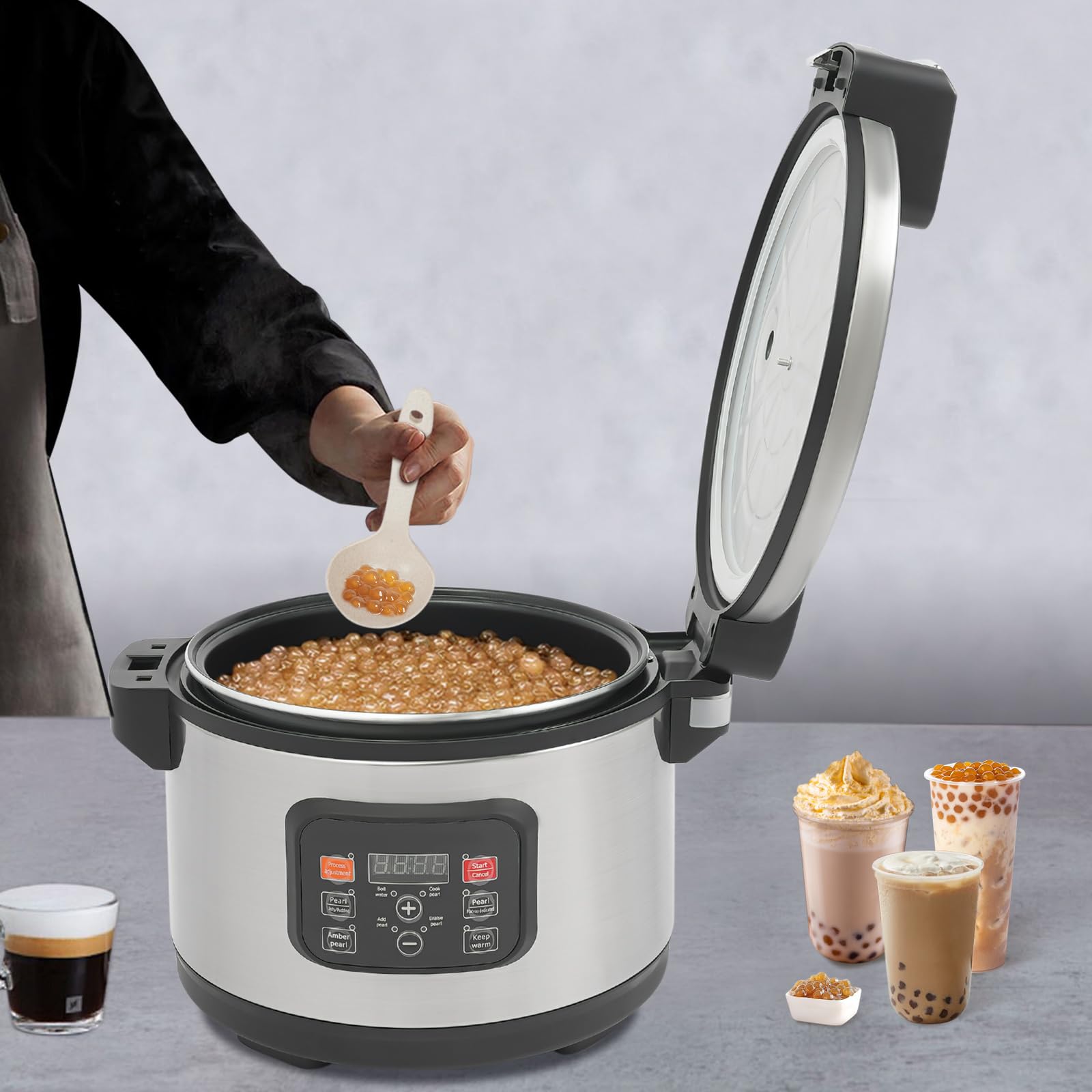 12L/3.17 Gal Commercial Boba Tea Maker Machine - Automatic Tapioca Pearl Cooker for Bubble Tea, Milk Tea with Digital Touchscreen & Timer - Perfect for Restaurants, Tea Shops, Dessert Cafes - Ideal for High-Volume Boba Production & Quick Drink Service