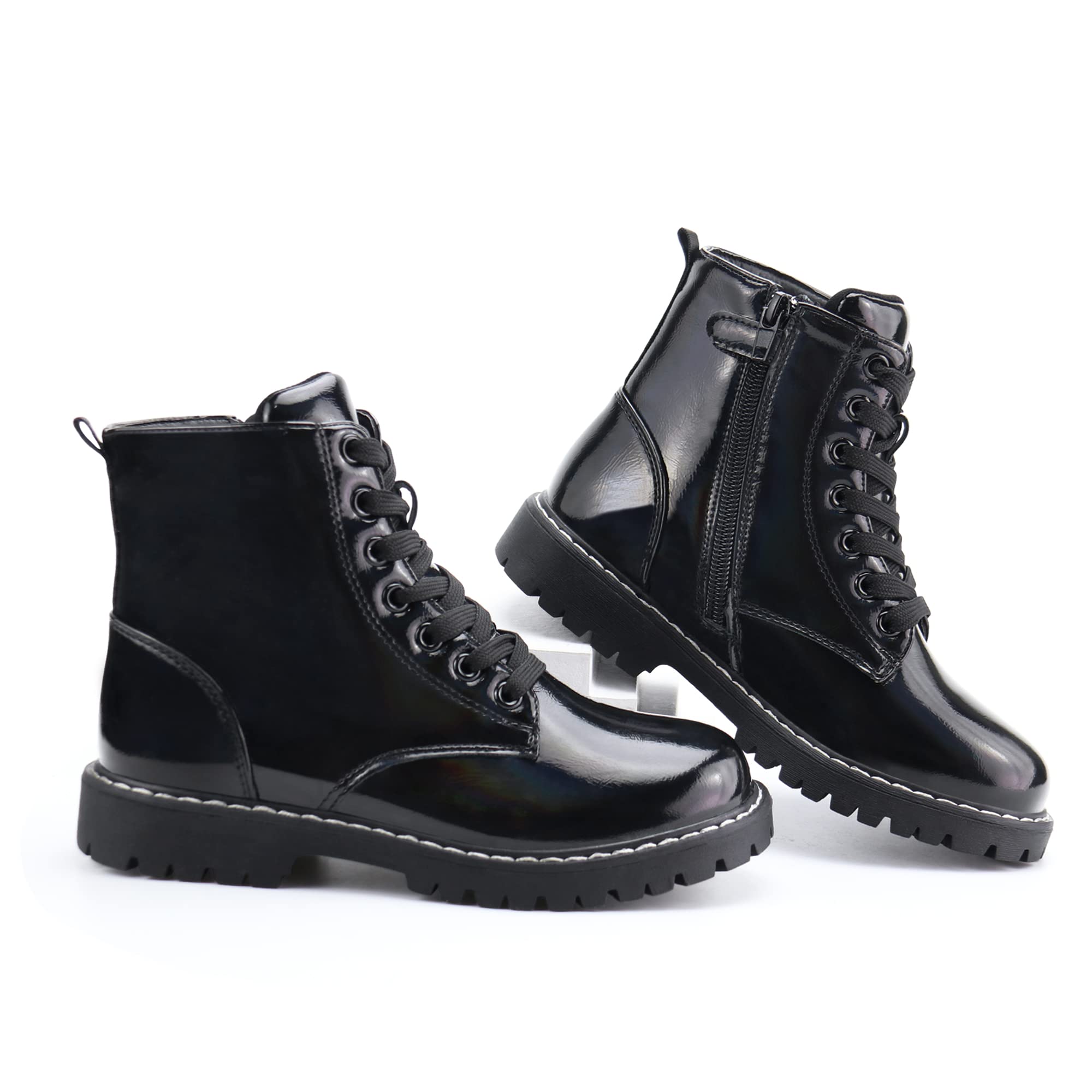 Firelli Kids Ankle Boots for Boys & Girls - Side Zipper & Lace Up Work Boots - Durable Combat Boots for School, Outdoor Play & Hiking Adventures