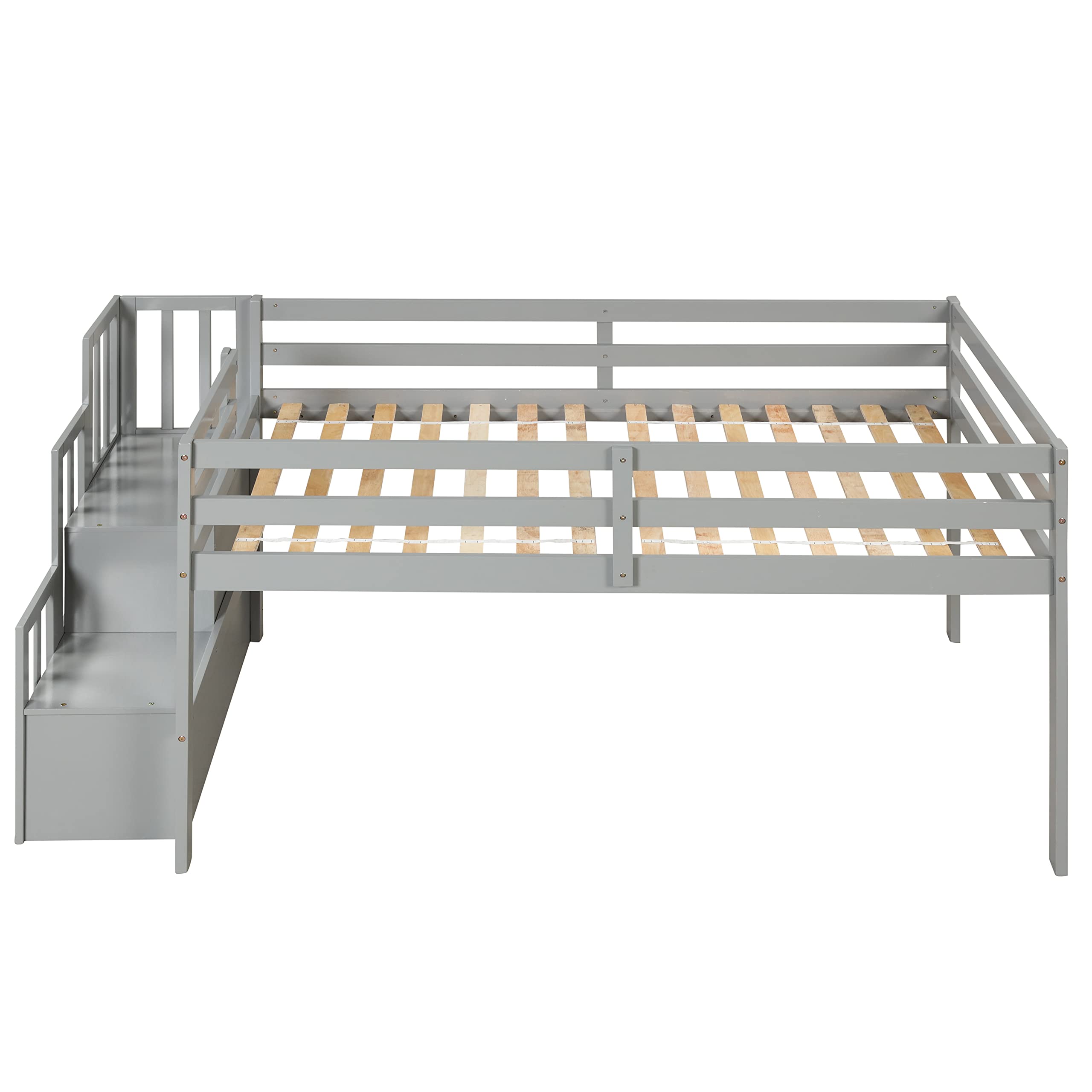 Bellemave Twin Size Low Loft Bed for Kids with Storage Staircase - Sturdy Wood Loft Bed Frame for Boys, Girls & Teens (Gray) - Perfect for Small Bedrooms, Dorm Rooms & Space-Saving Kids' Rooms