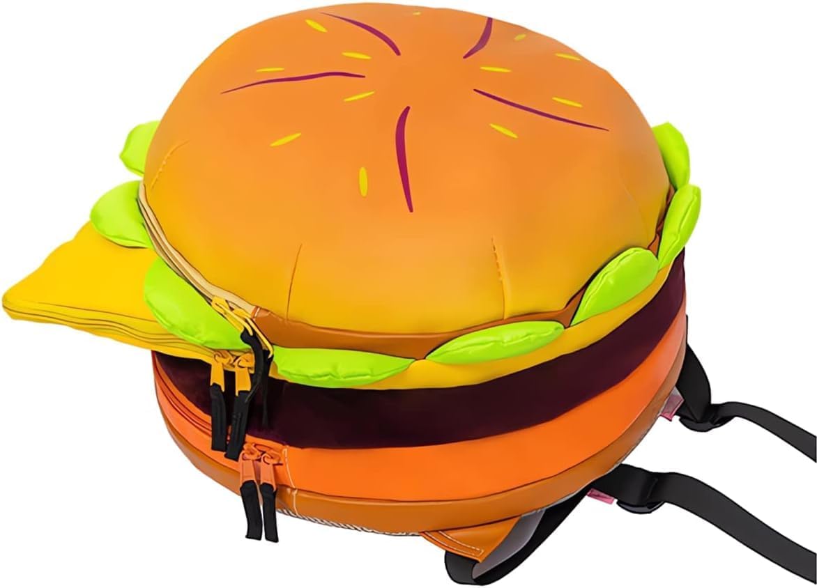 Cheeseburger Backpack - Multi-Compartment Hamburger Daypack for School, Travel & Cosplay | Fun Fast Food Themed Backpack for Kids & Adults