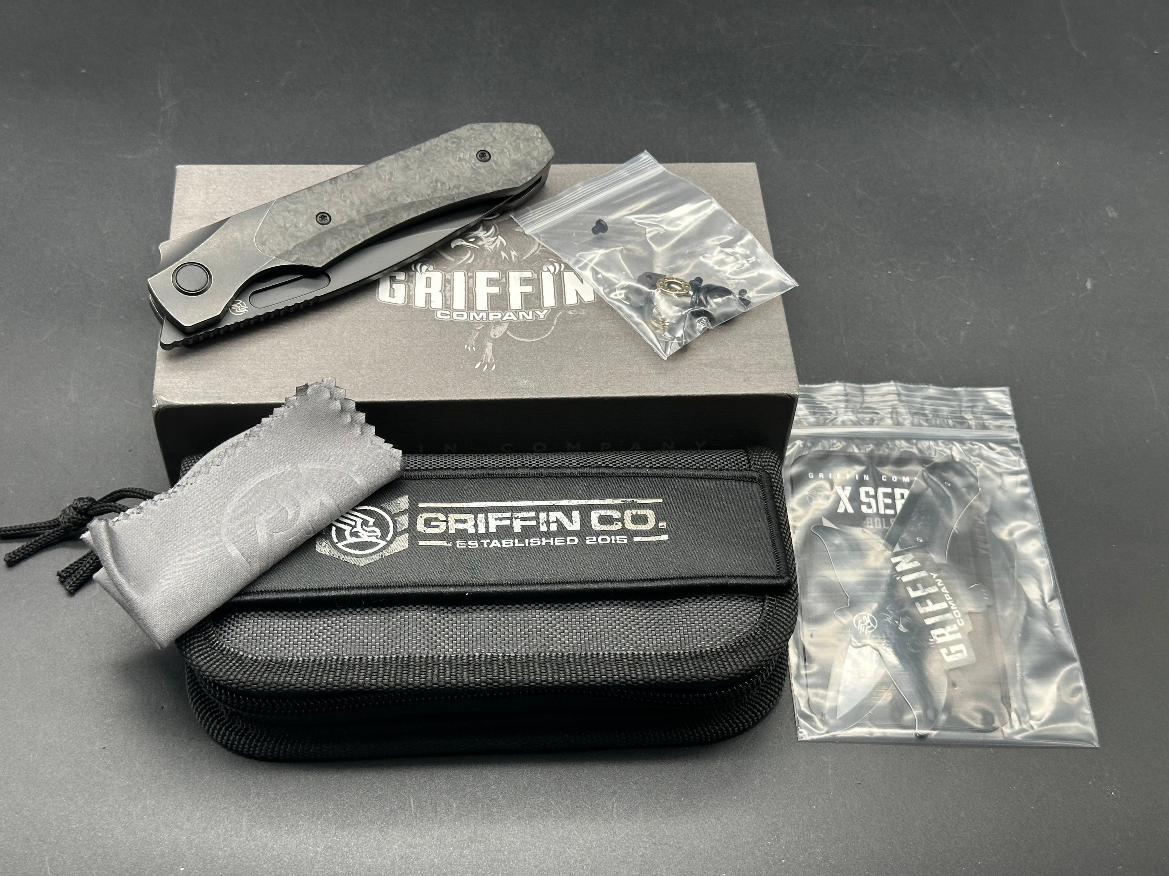 Premium Griffin X Series Folding Knife - Blackwashed CPM Magnacut Blade, Titanium Bolster Lock & Marbled Carbon Fiber Handle | EDC, Outdoor Survival, Camping & Tactical Use