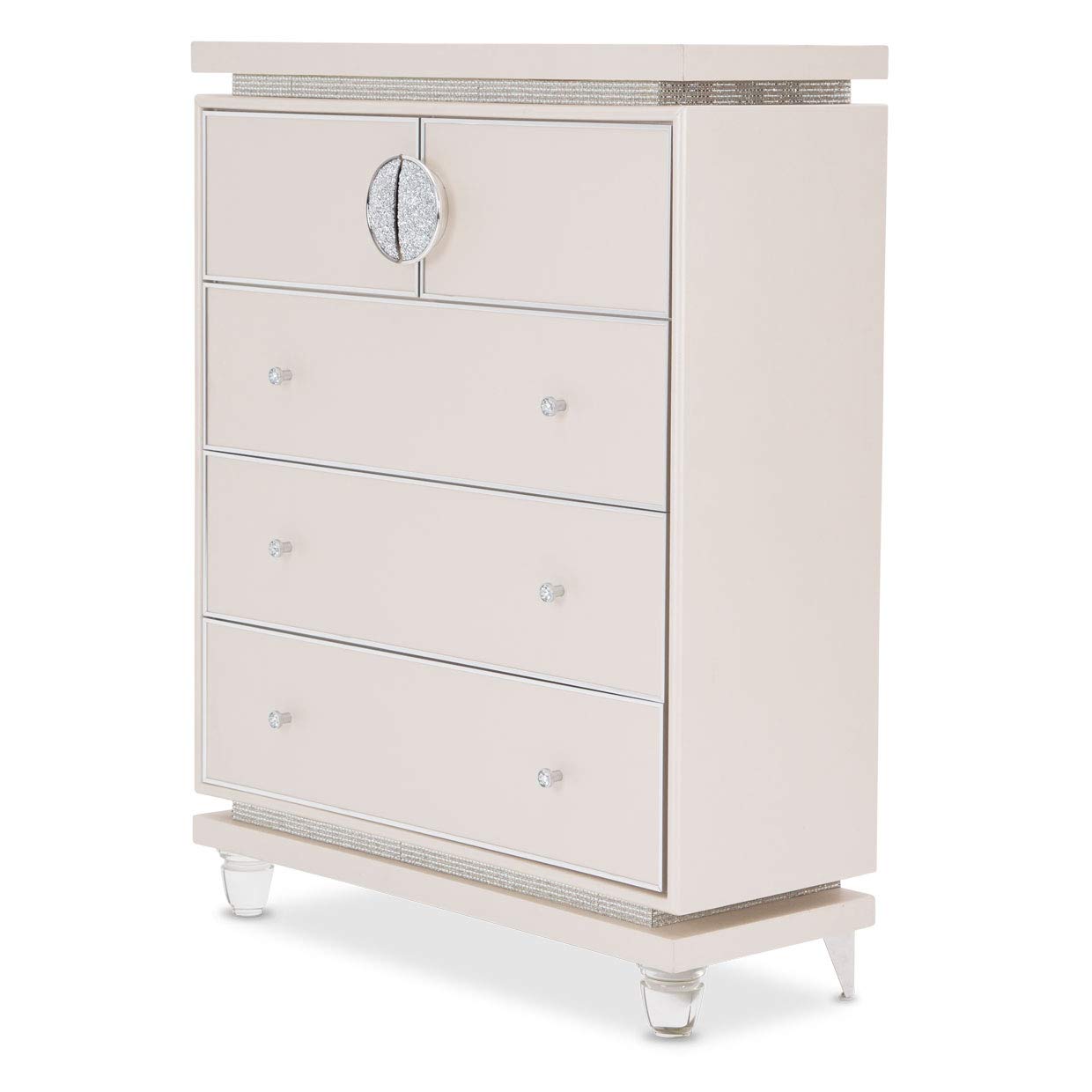 Michael Amini Glimmering Heights Ivory Drawer Chest - Elegant Bedroom Dresser with Mirror for Home Decor & Storage