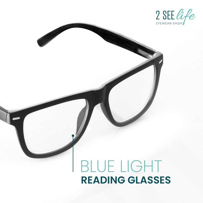 TR90 Black Blue Light Blocking Reading Glasses for Men - Trendy Large Thick Frame Computer Glasses - Flexible Fit for All Face Shapes - 0.5 Magnification - Perfect for Office Work, Gaming & Screen Time