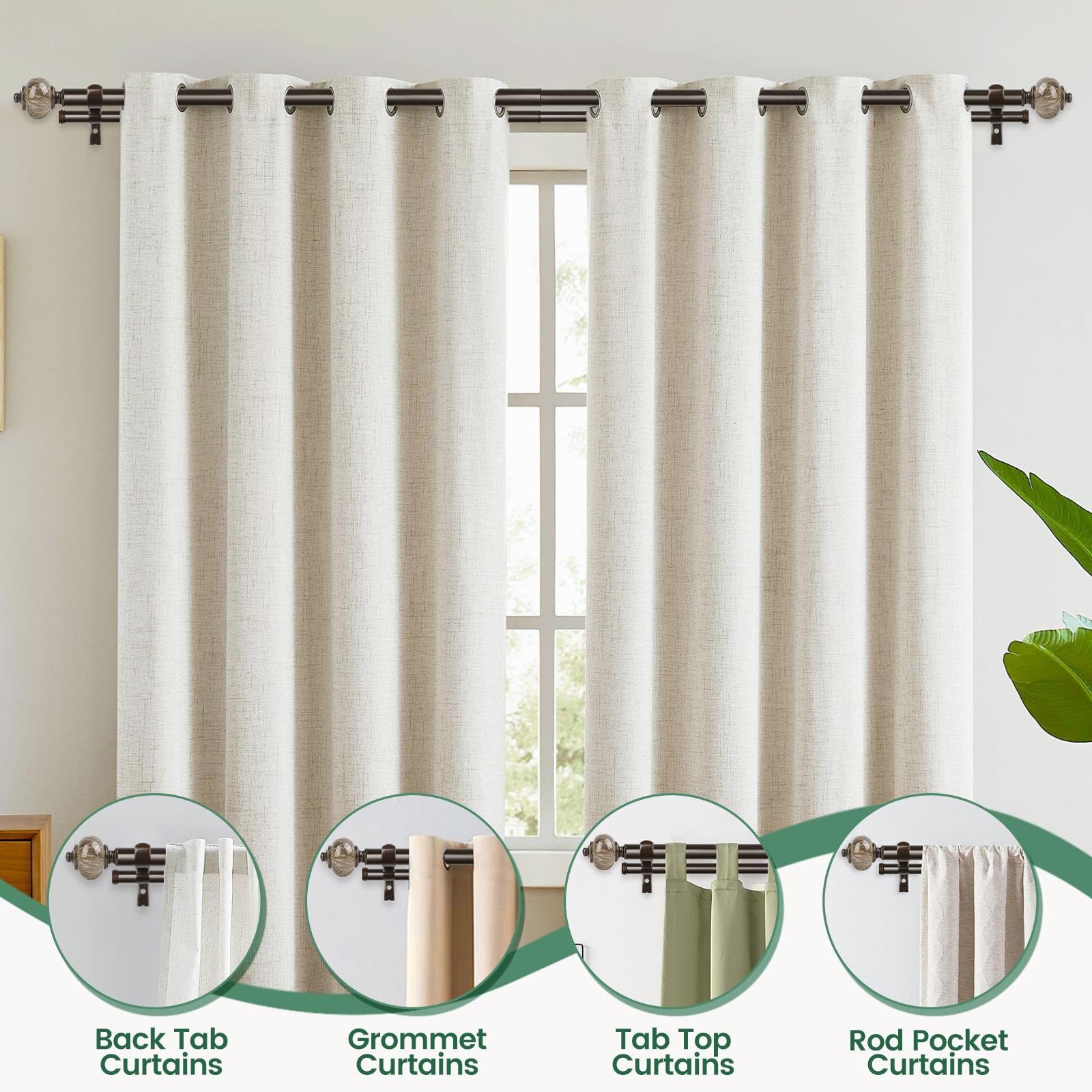 KAMANINA Bronze Telescoping Curtain Rod 66-144 Inches (2.6-12ft) - 1 Inch Decorative Window Drapery Rod with Marbled Finials - Perfect for Living Room, Bedroom & Home Decor