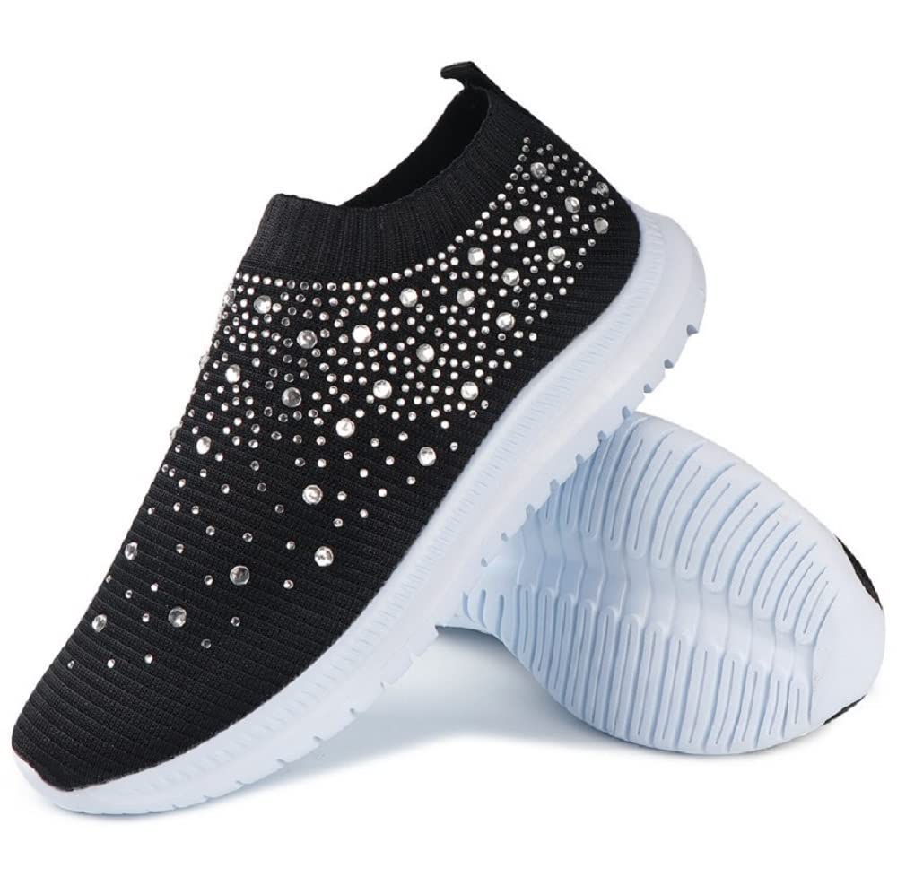 Orthopedic Shoes for Women with Bunion Relief - Breathable Slip-On Walking Shoes with Crystal Accents - Perfect for Work, Travel & Everyday Comfort