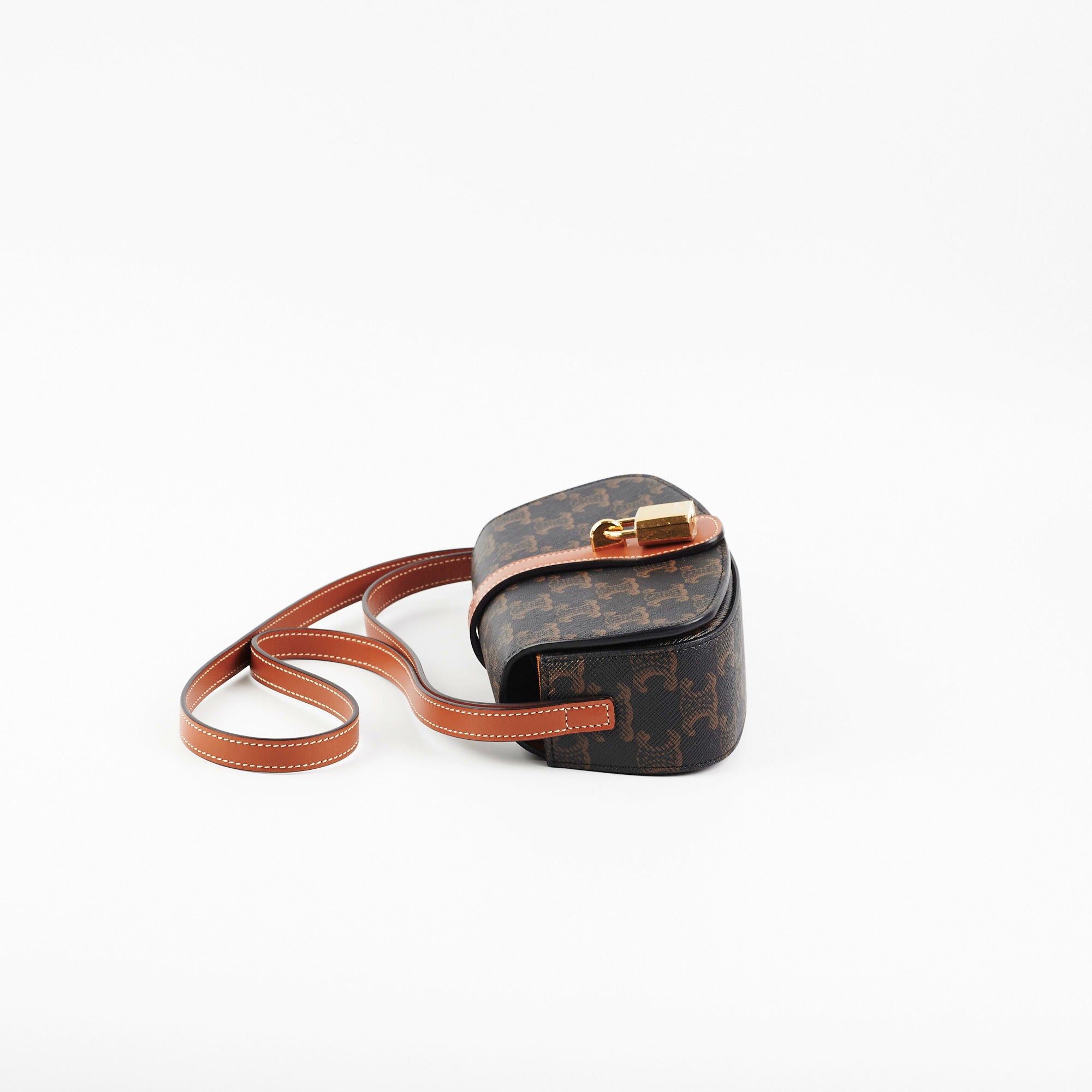 Celine Triomphe Calfskin Tan Clutch On Strap - Elegant Shoulder Bag for Women, Perfect for Evening Parties & Date Nights