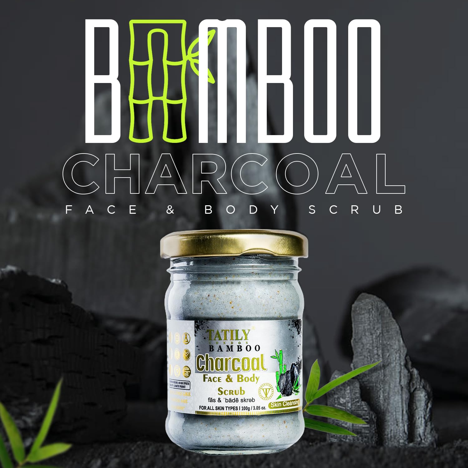 Tatily Charcoal Face & Body Scrub (100g) - Deep Exfoliating Cleanser for All Skin Types | Dead Skin & Tan Remover | Perfect for Spa Days & At-Home Skincare Routines