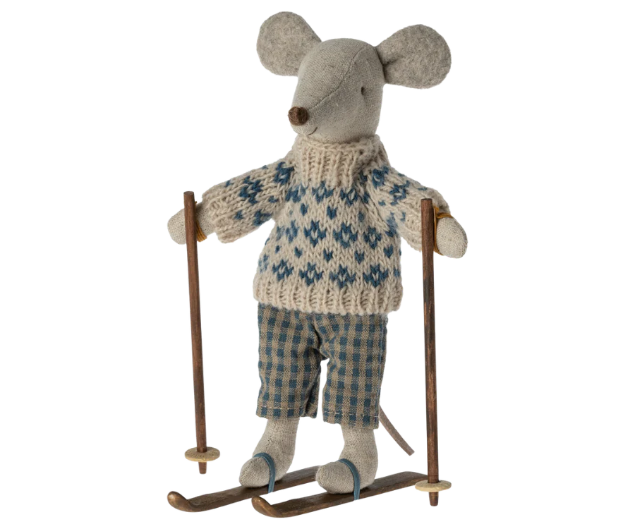 Maileg Winter Mouse with Ski Set - Adorable Dad Mouse Plush Toy for Kids | Perfect for Christmas Gifts, Winter Decor & Playtime Storytelling
