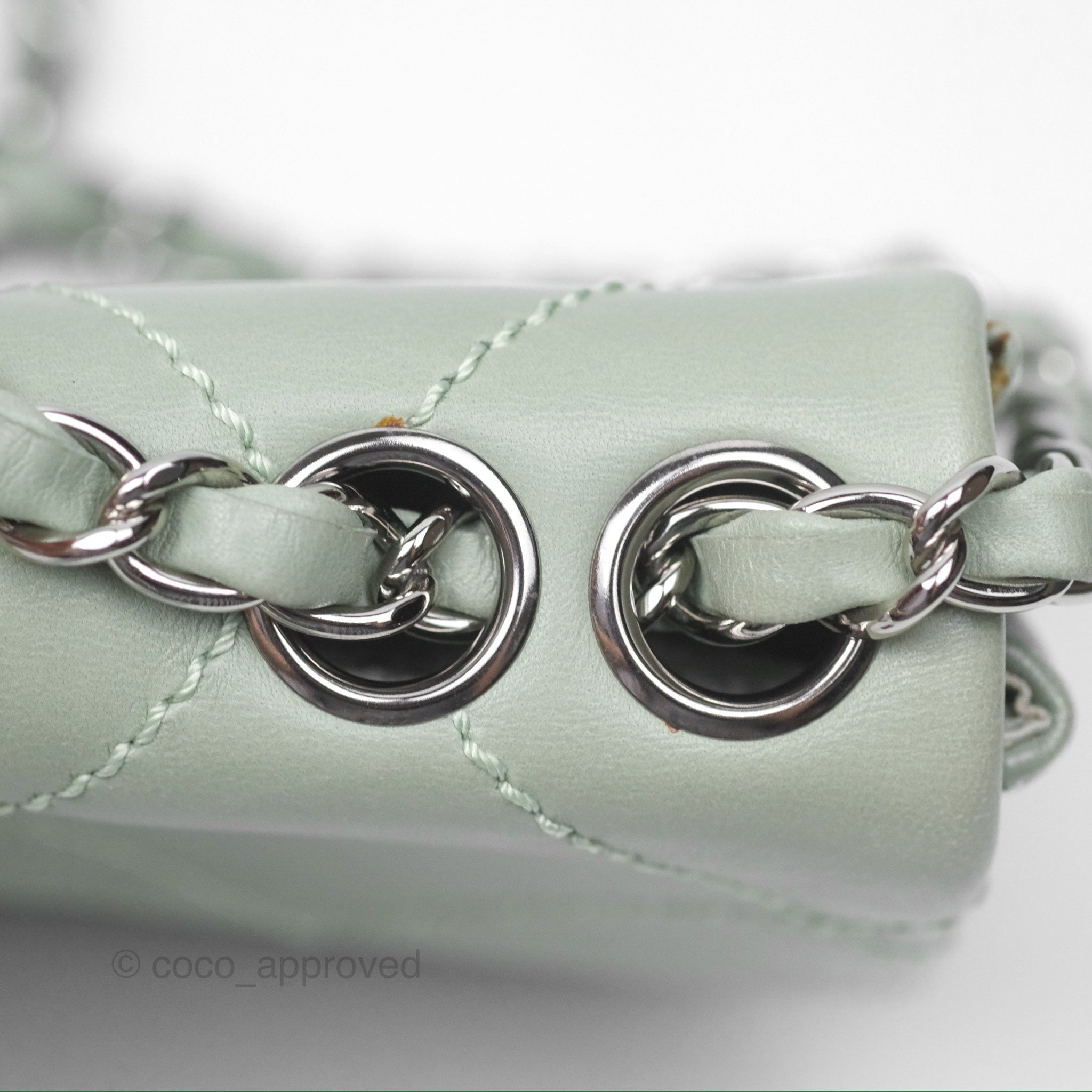 Chanel CC East West Flap Bag Genuine Lambskin Leather Mint Green with Silver Hardware - Luxury Crossbody Purse for Women, Perfect for Date Night & Special Occasions