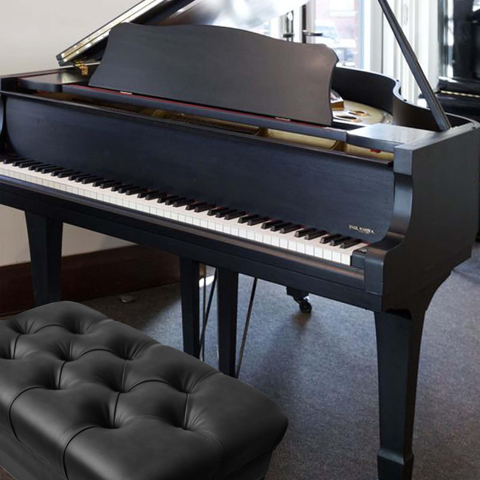 Premium Adjustable Piano Bench with Storage - Genuine Leather Upholstered Wooden Stool with Thick Padded Cushion - Perfect for Home, Studio & Music Classroom Use