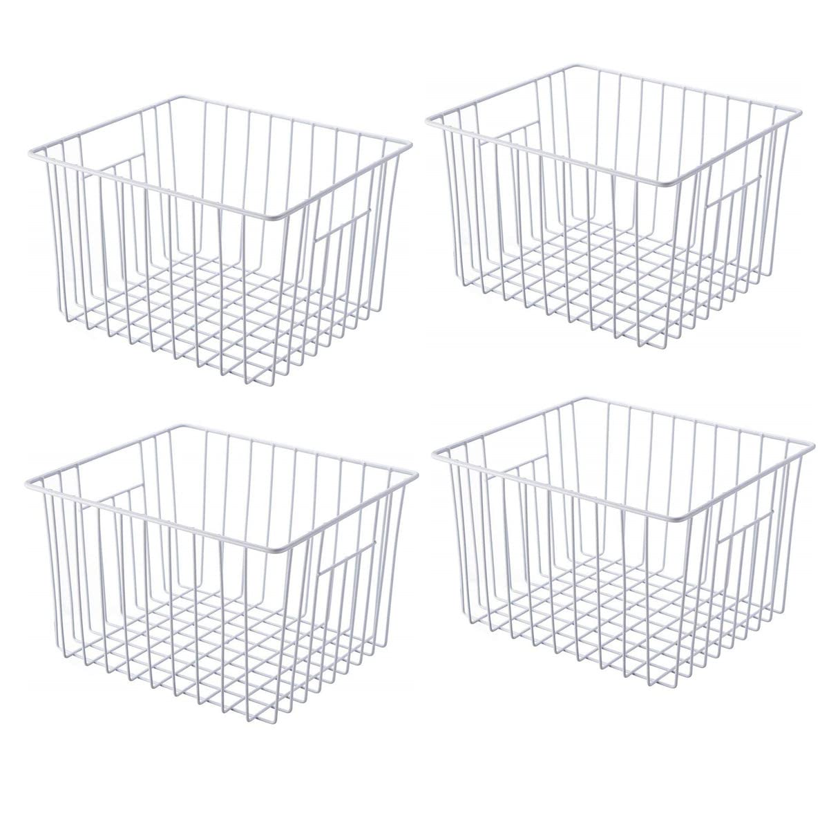 Freezer Storage Bins & Refrigerator Organizer Baskets with Handles - 4 Pack Pearl White Wire Bins (11x10x5.5in) for Kitchen, Pantry, Cabinet & Closet Organization | Perfect for Food Storage, Meal Prep & Home Decluttering