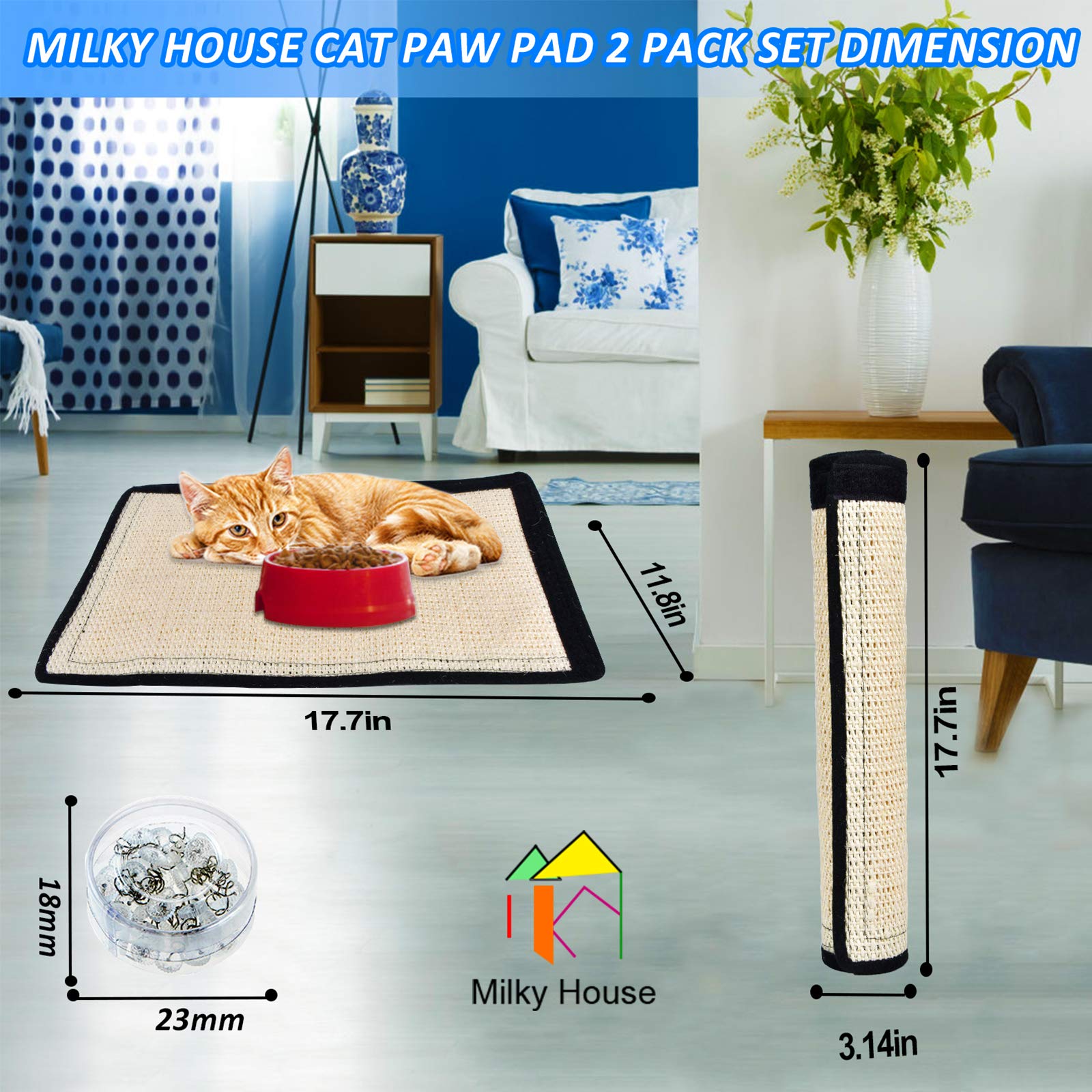 Premium Cat Scratch Pad 2-Pack - Non-Scratch Couch Corner Protector, Kitty Scratching Bed Post & Tree Ramp with Cardboard Replacement | Includes 4PCS Upgraded Cat Slicker Brushes for Grooming | Perfect for Indoor Cats to Protect Furniture & Self-Grooming