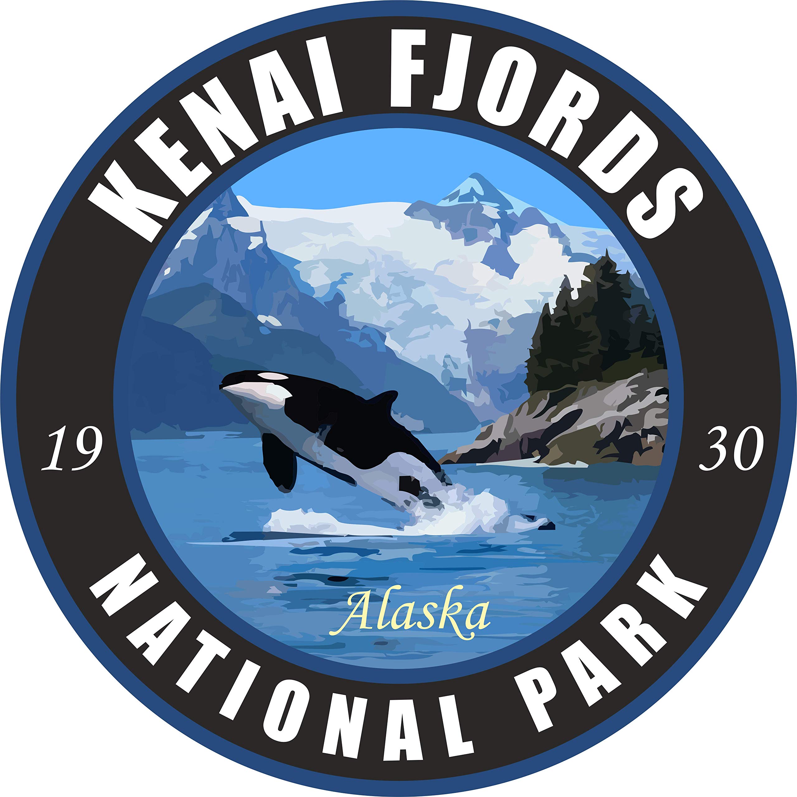 Kenai Fjords National Park Vinyl Sticker - Black Round Waterproof Decal for Hiking, Camping, Travel | Perfect for RV, Trailer, Car, Luggage & Outdoor Gear | Wilderness Nature Adventure Gift