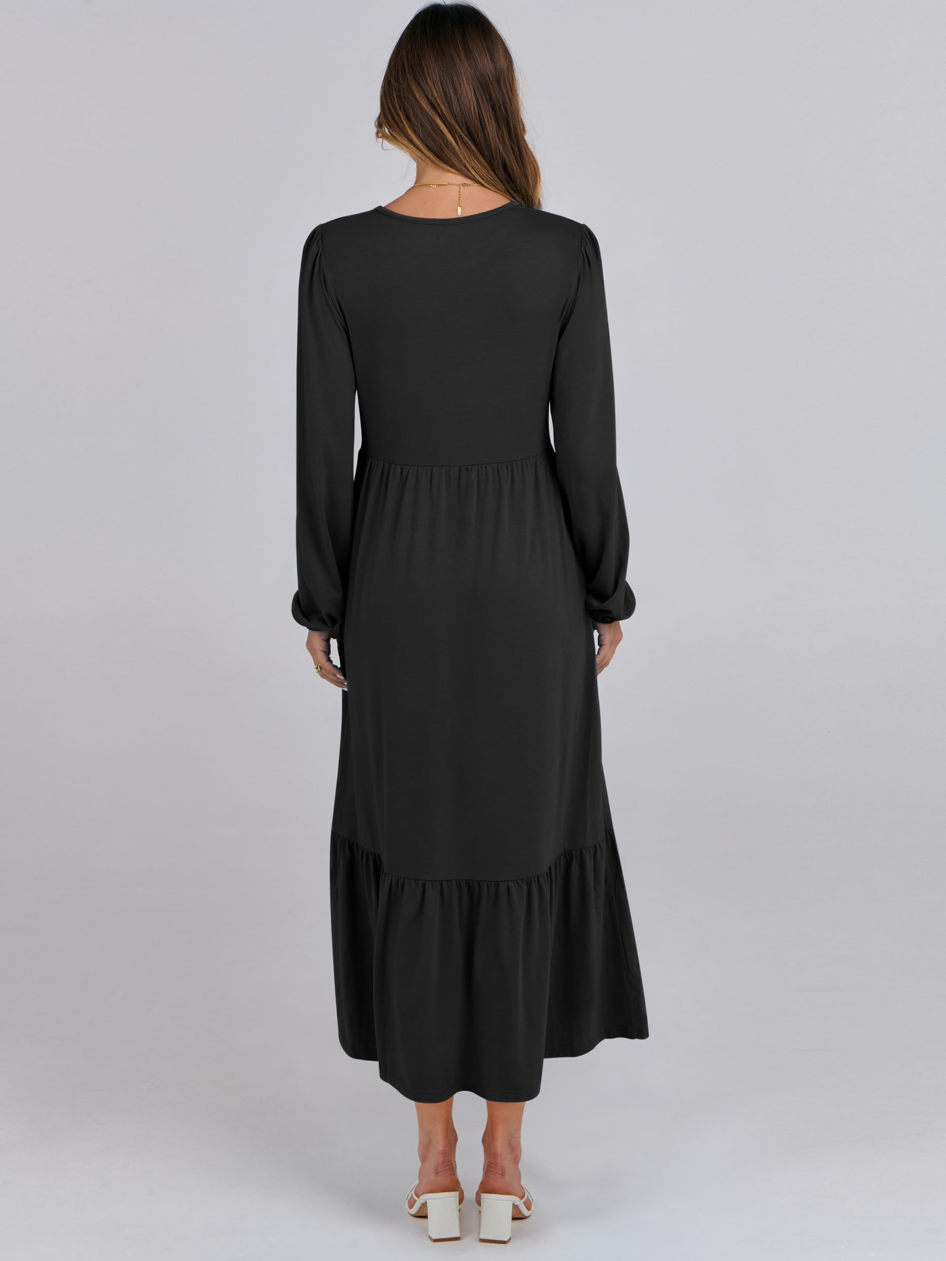 ANRABESS Women's Casual Long Sleeve Midi Dress - 2025 Spring Crewneck A-Line Tiered Flowy Loose Trendy Dresses with Pockets | Perfect for Brunch, Office Wear & Spring Outings